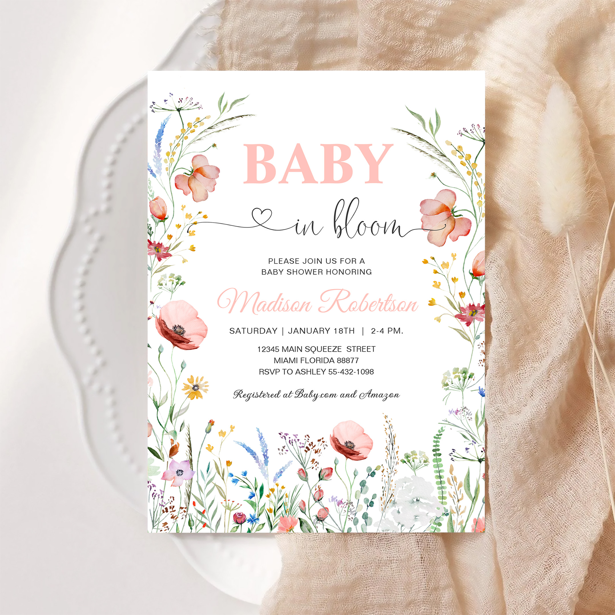 Baby In Bloom Spring Flowers Baby Shower Invitation - Image 6