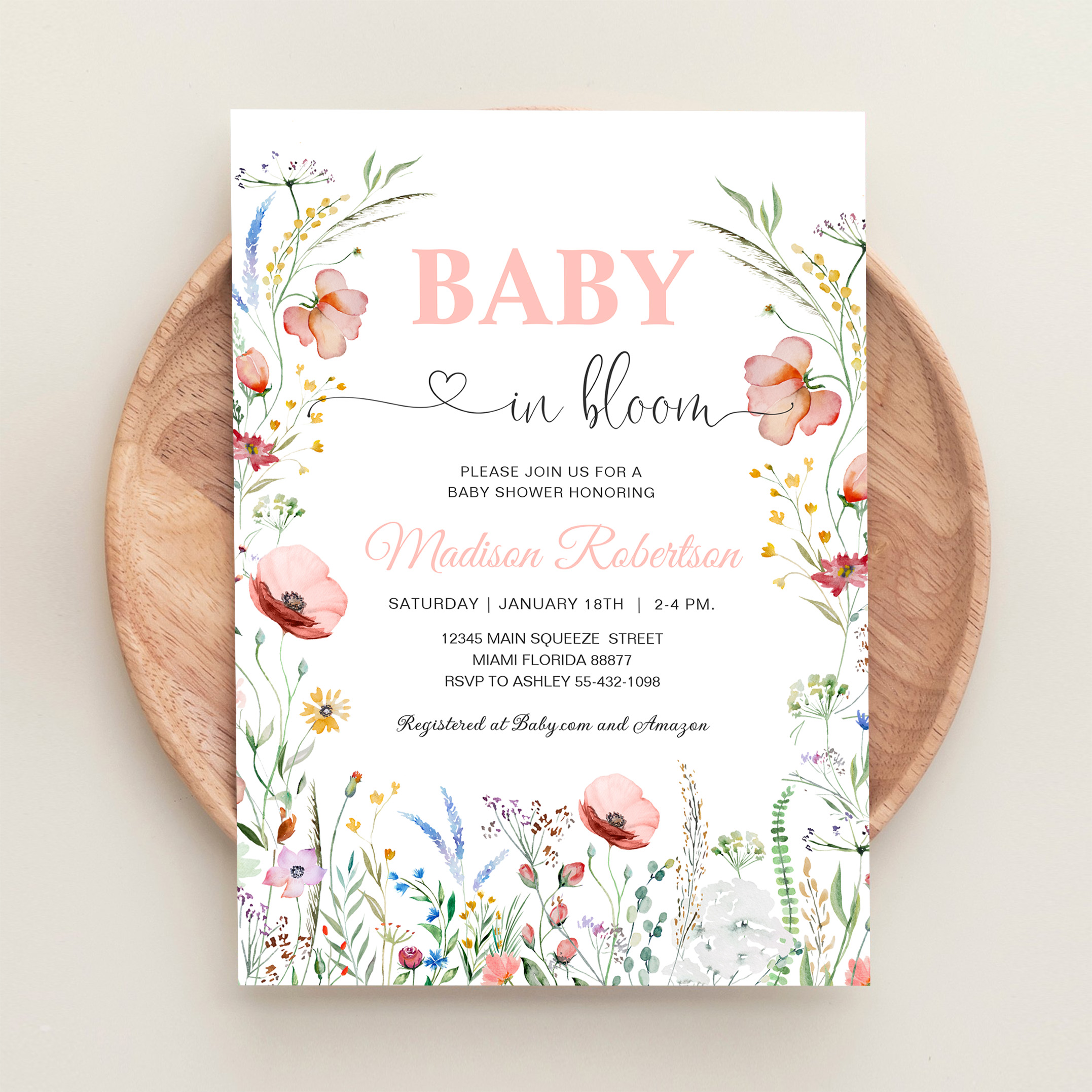 Baby In Bloom Spring Flowers Baby Shower Invitation - Image 7