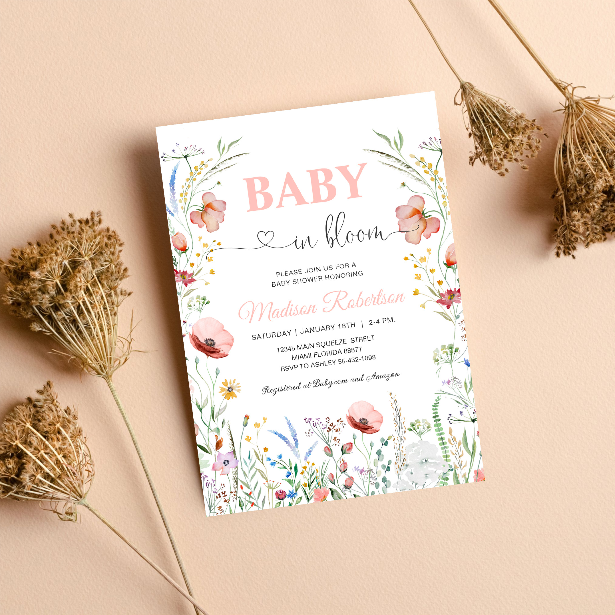 Baby In Bloom Spring Flowers Baby Shower Invitation - Image 8