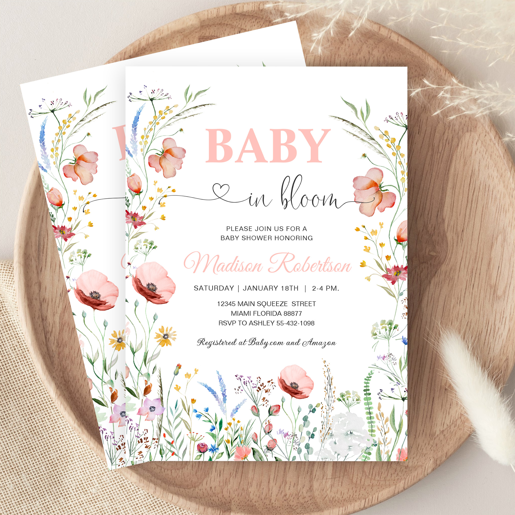 Baby In Bloom Spring Flowers Baby Shower Invitation - Image 9