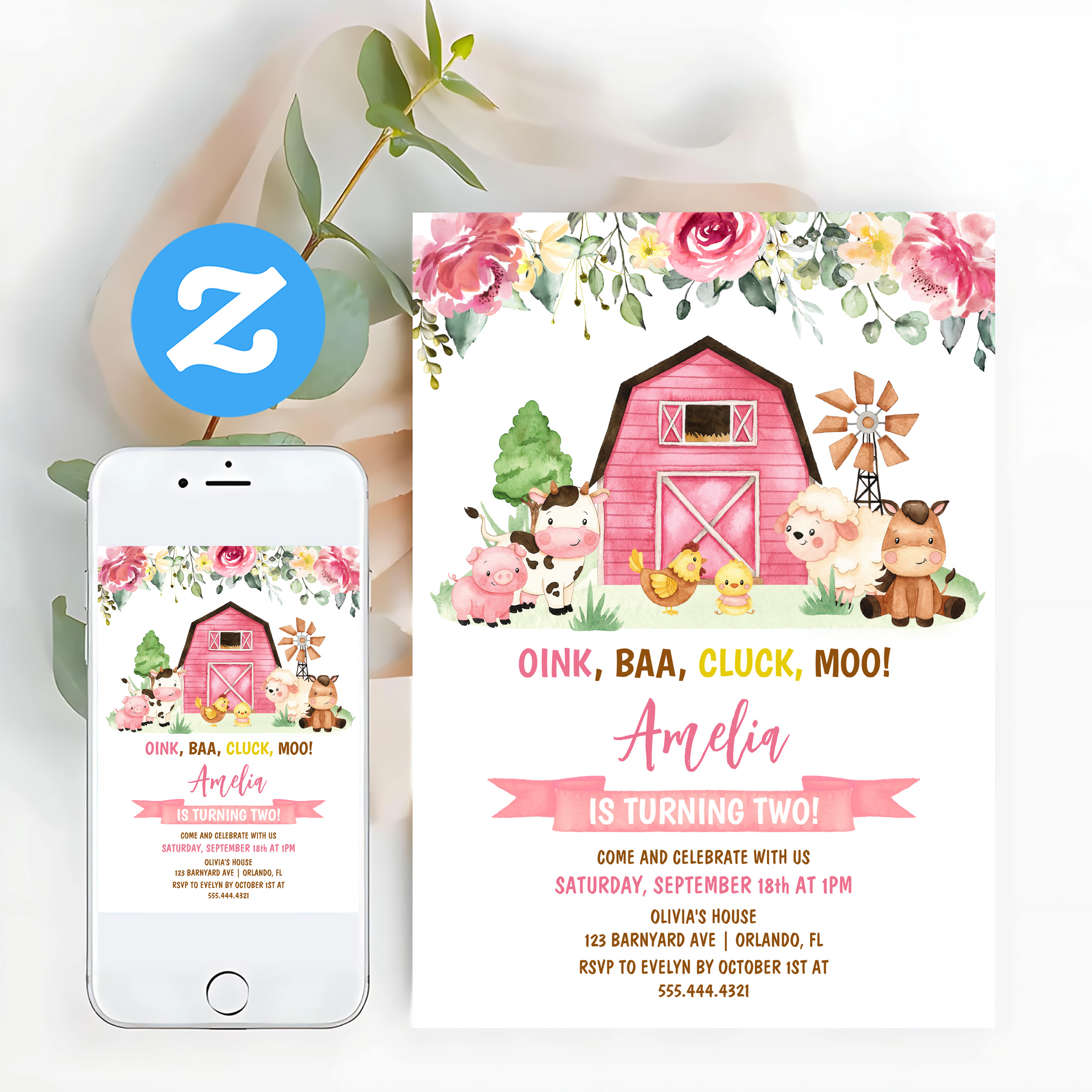 Barnyard Farm Animals Ranch Second Birthday Invitation - Image 12