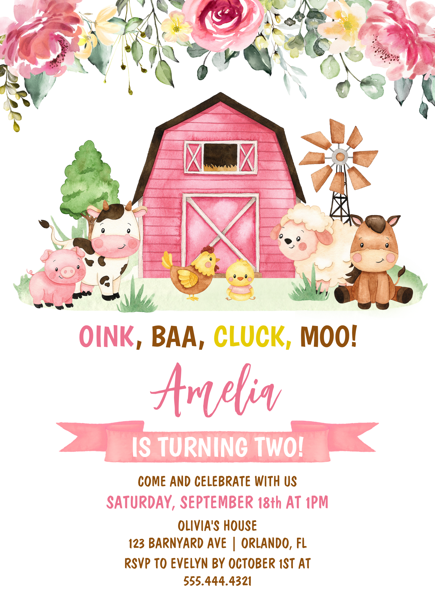 Barnyard Farm Animals Ranch Second Birthday Invitation
