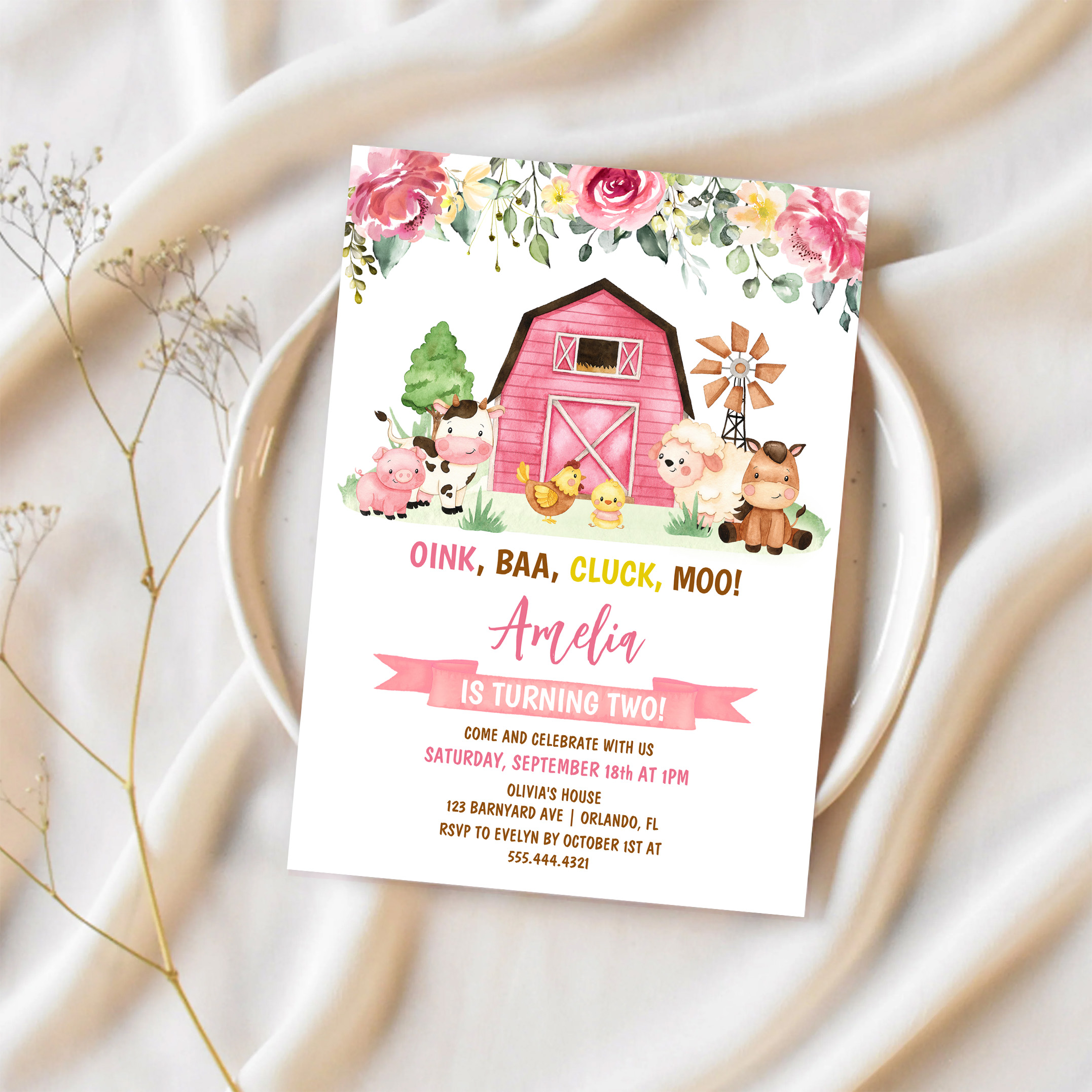 Barnyard Farm Animals Ranch Second Birthday Invitation - Image 2