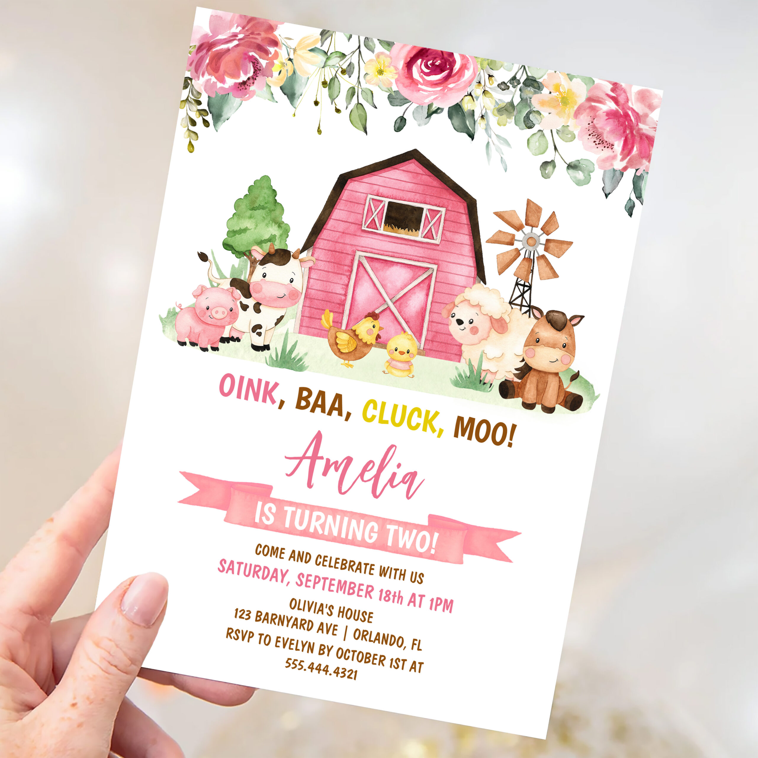 Barnyard Farm Animals Ranch Second Birthday Invitation - Image 3