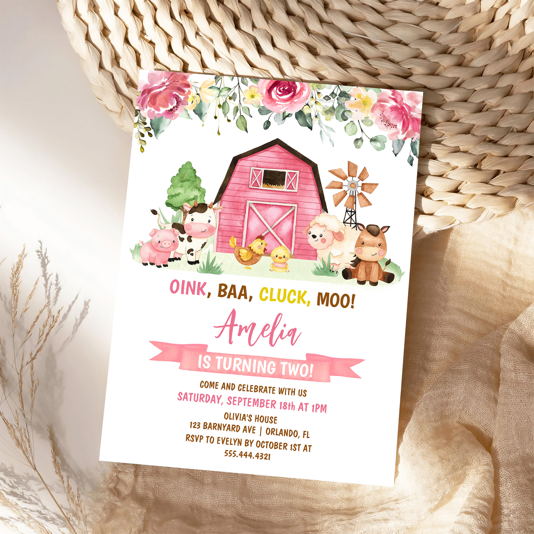 Barnyard Farm Animals Ranch Second Birthday Invitation - Image 4