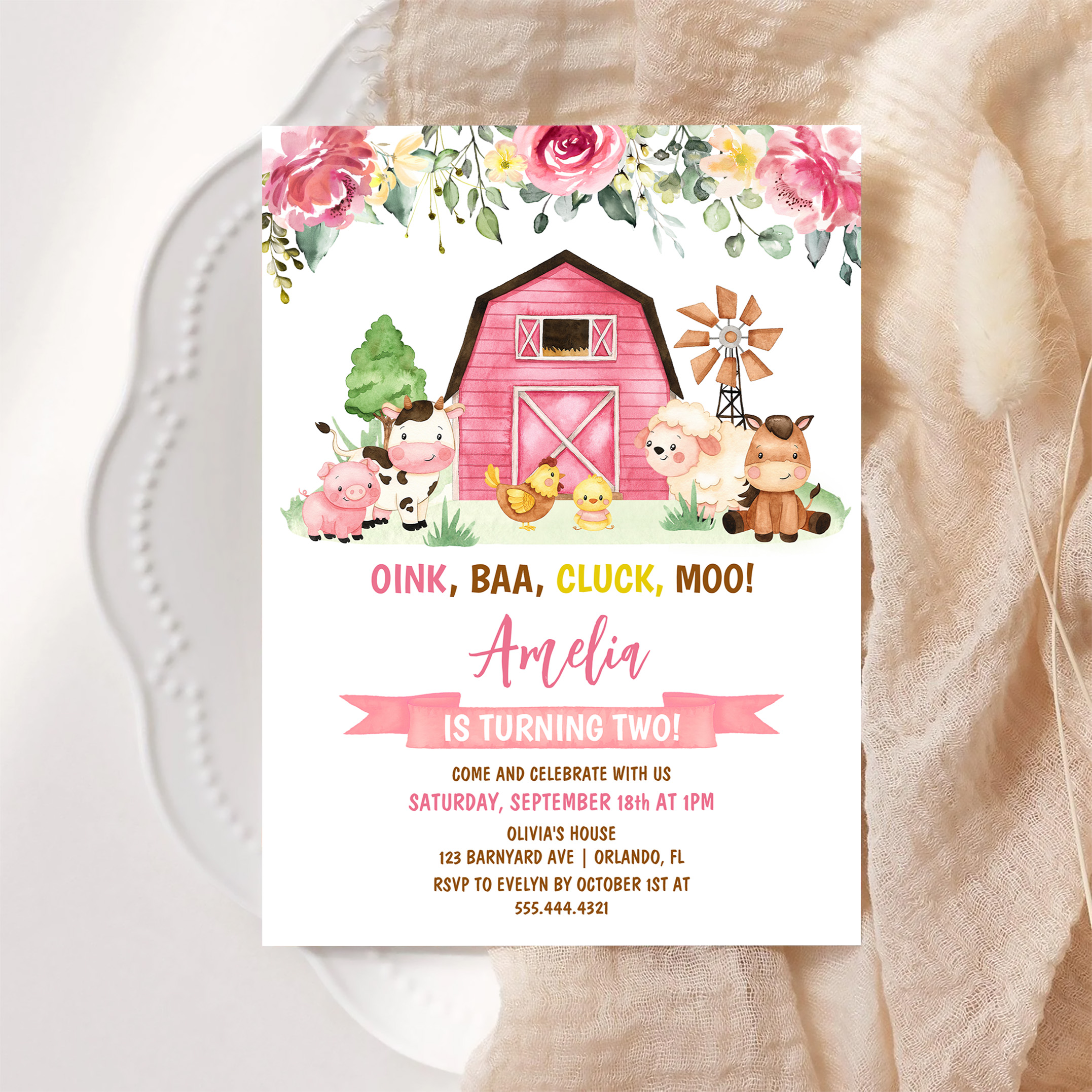 Barnyard Farm Animals Ranch Second Birthday Invitation - Image 6
