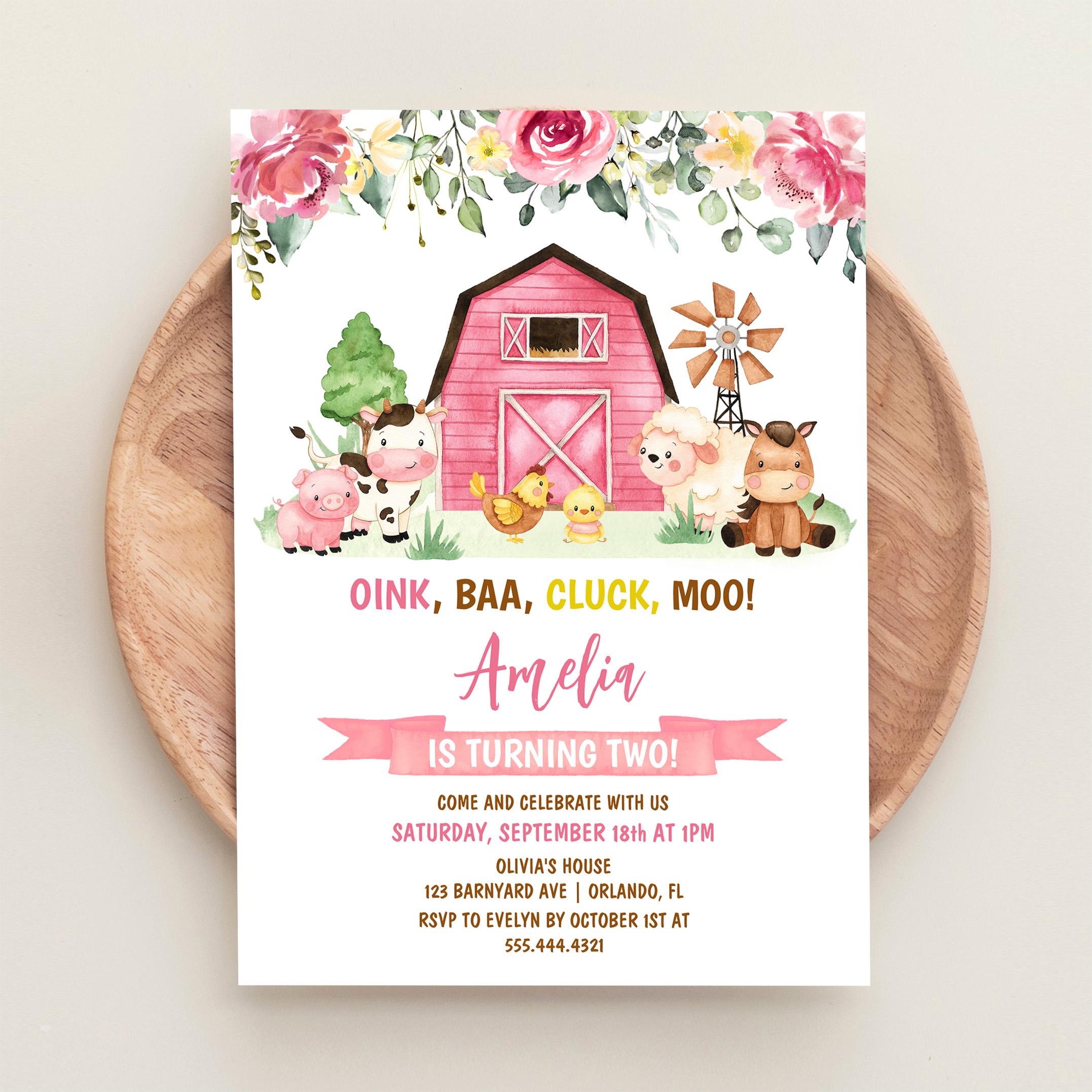 Barnyard Farm Animals Ranch Second Birthday Invitation - Image 7
