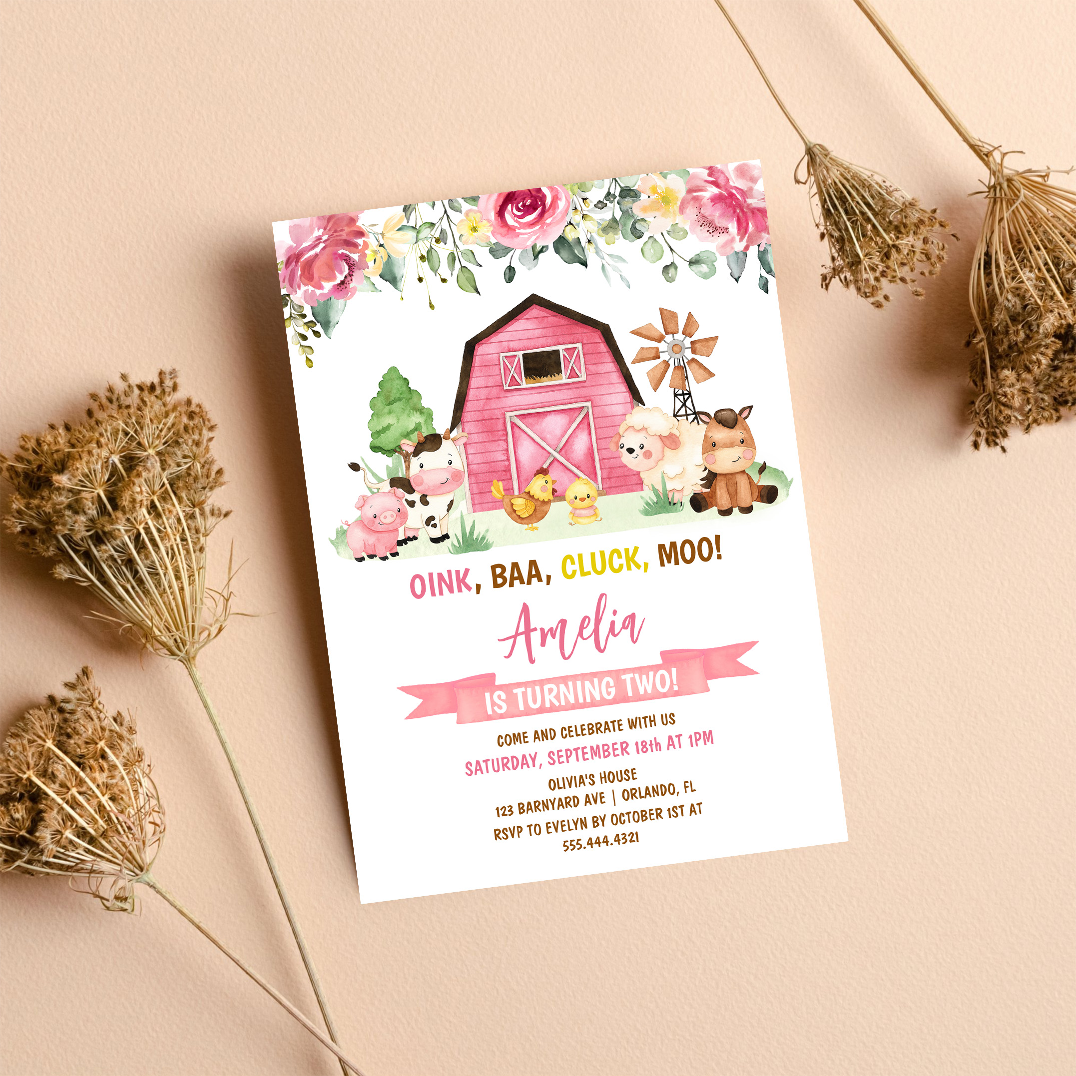 Barnyard Farm Animals Ranch Second Birthday Invitation - Image 8