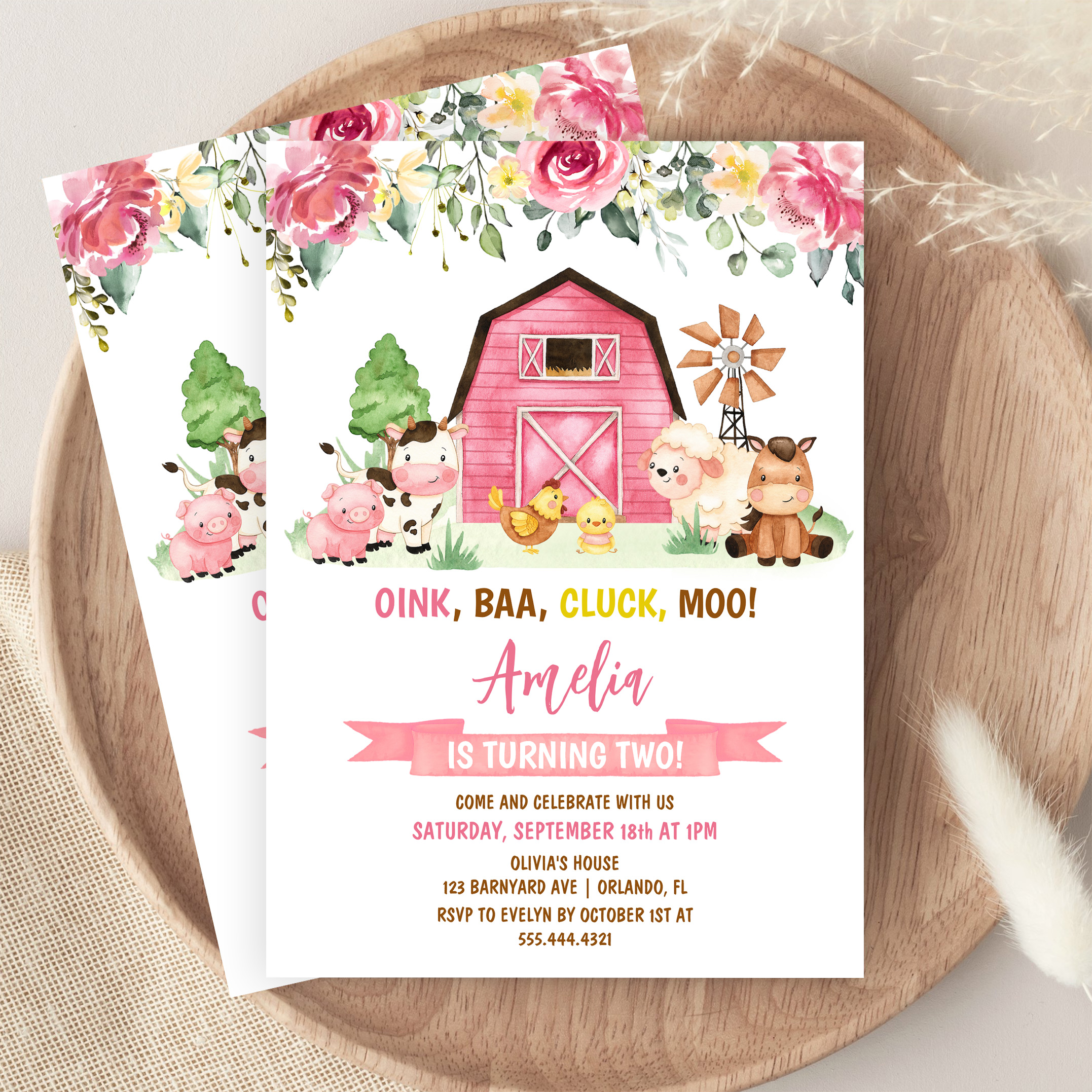 Barnyard Farm Animals Ranch Second Birthday Invitation - Image 9
