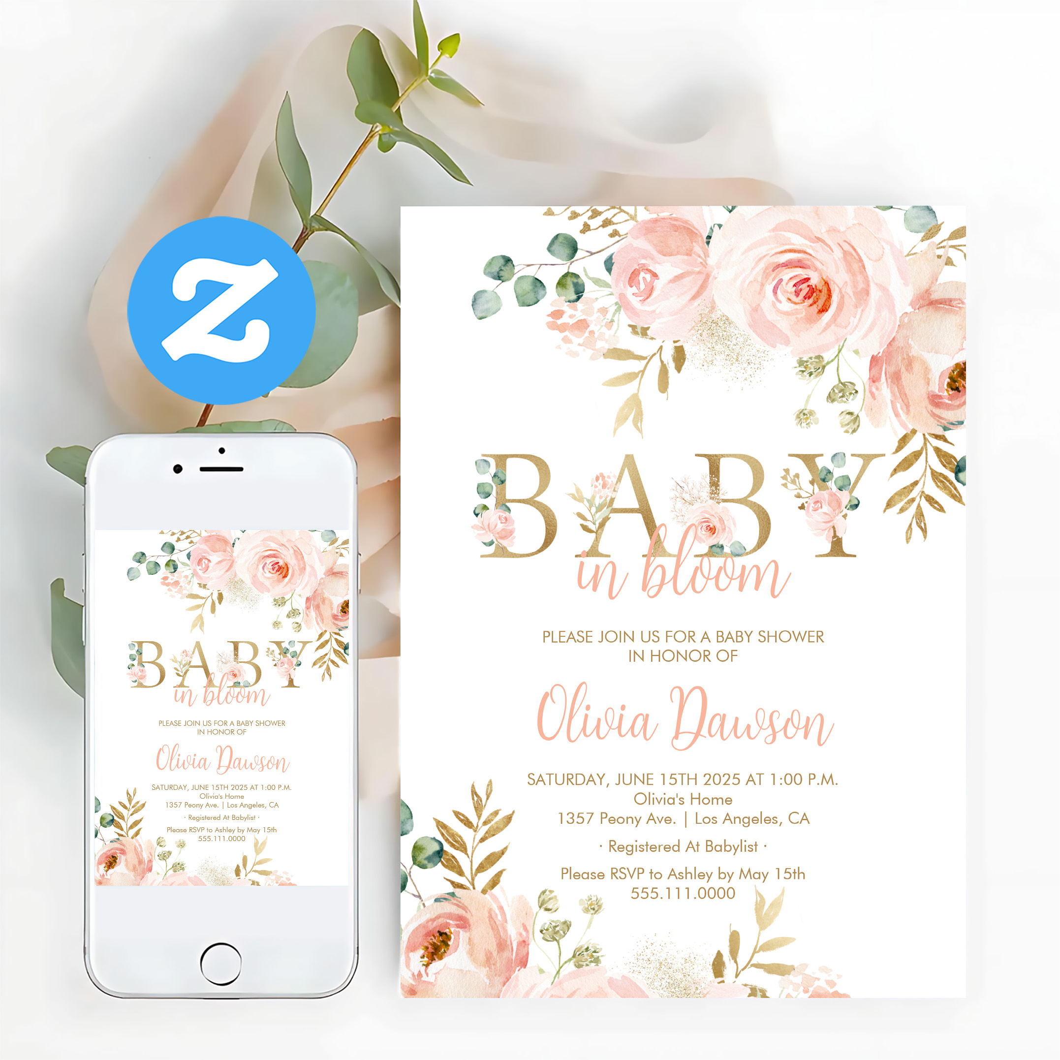 Blush Floral Baby In Bloom Spring Baby Shower Invitation - Image 12