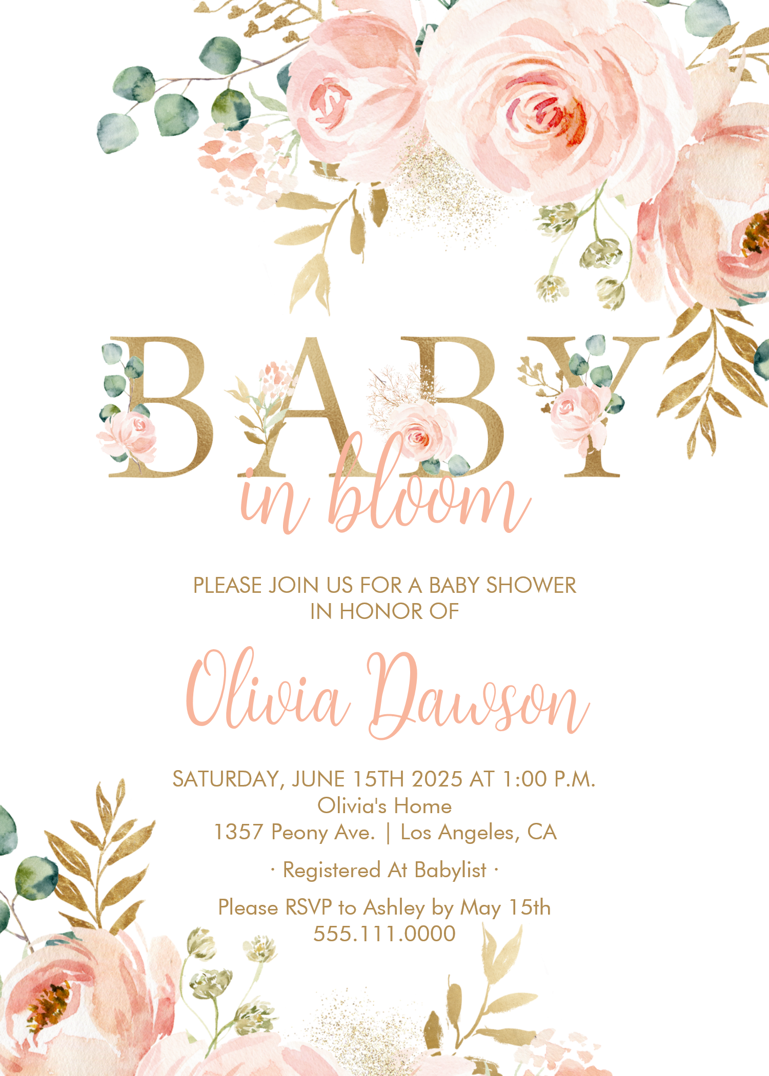 Blush Floral Baby In Bloom Spring Baby Shower Invitation