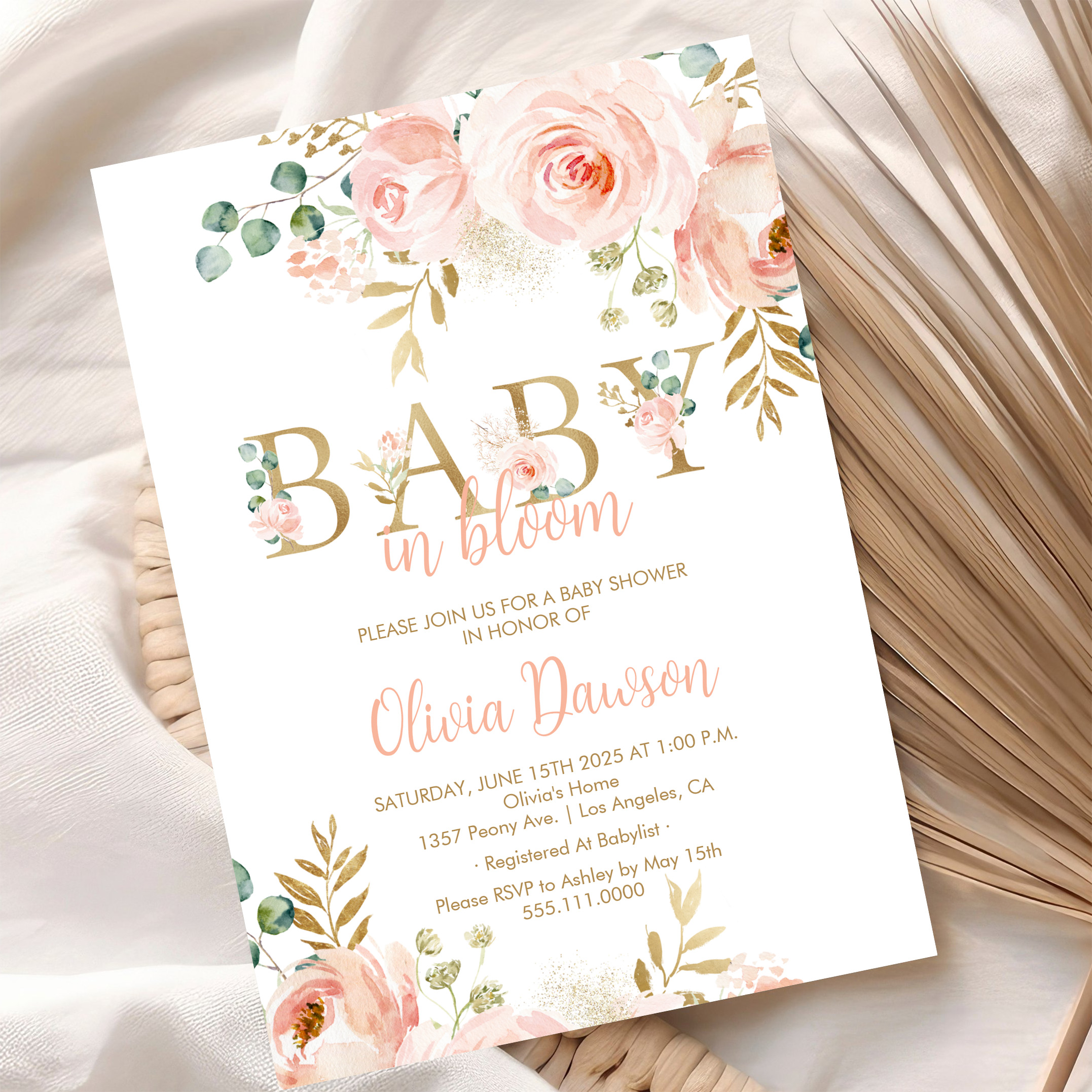 Blush Floral Baby In Bloom Spring Baby Shower Invitation - Image 10