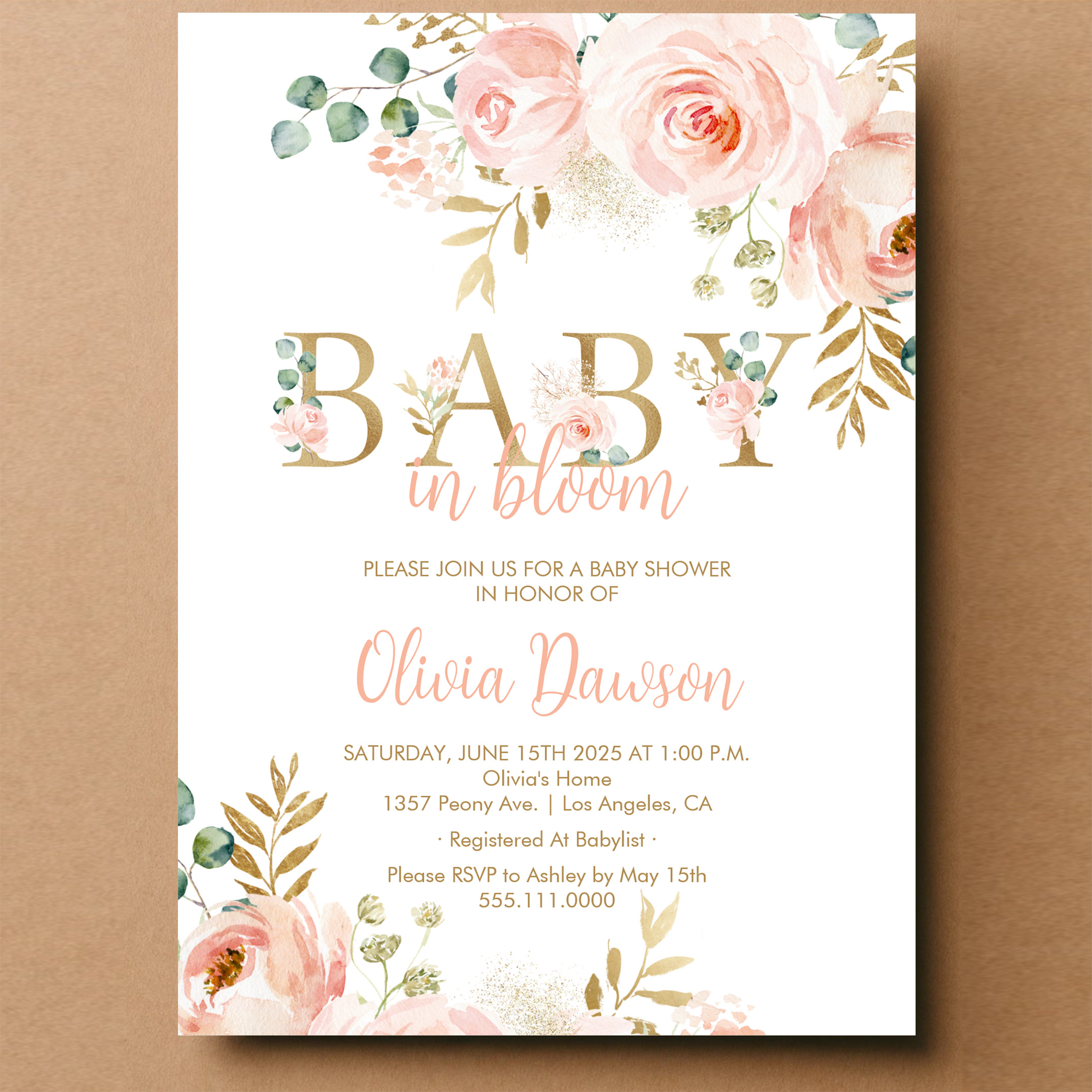 Blush Floral Baby In Bloom Spring Baby Shower Invitation - Image 14