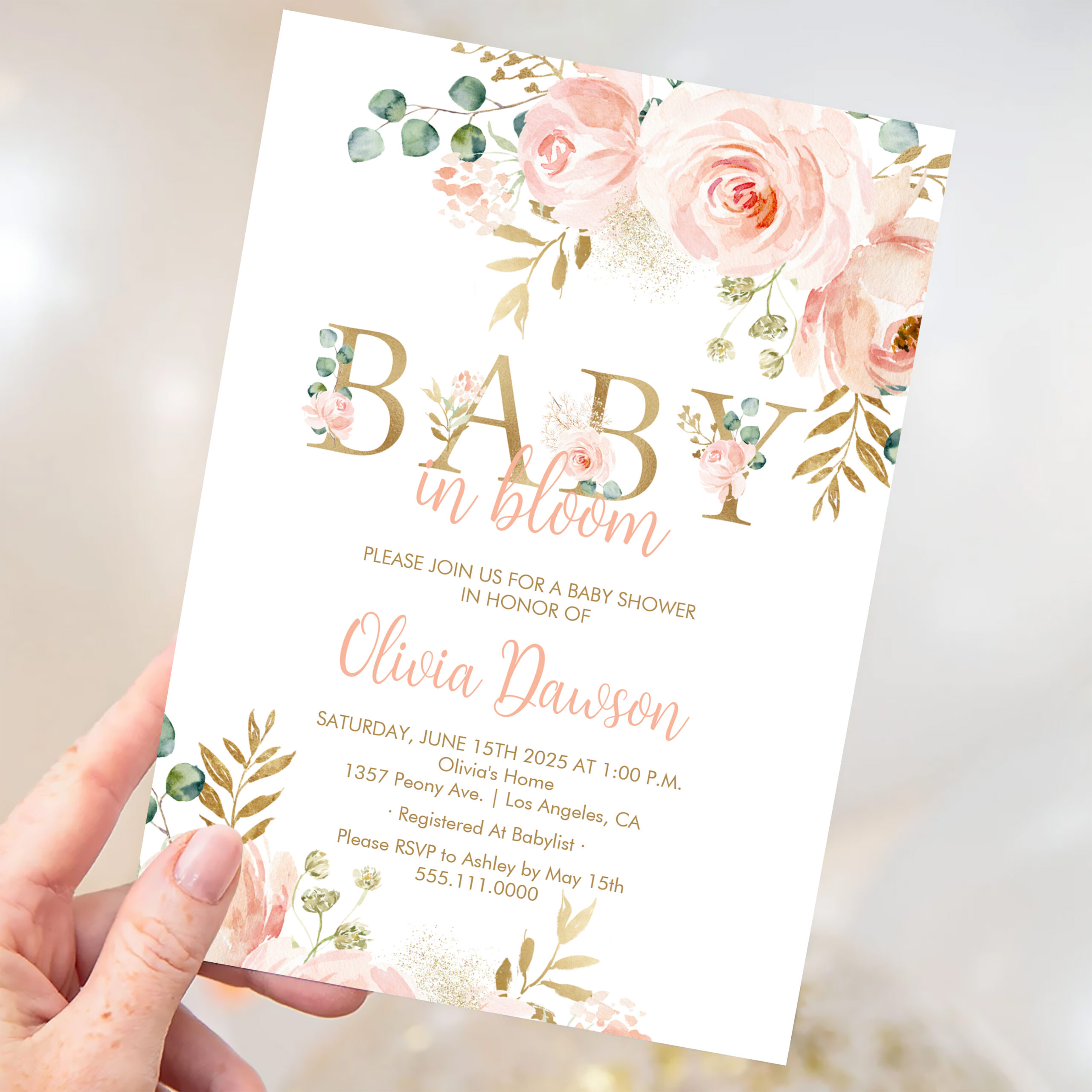 Blush Floral Baby In Bloom Spring Baby Shower Invitation - Image 3