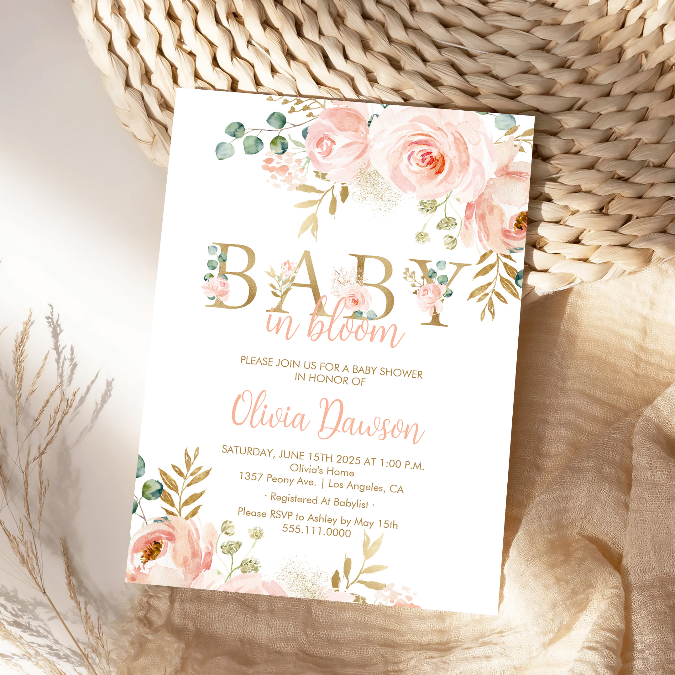 Blush Floral Baby In Bloom Spring Baby Shower Invitation - Image 4