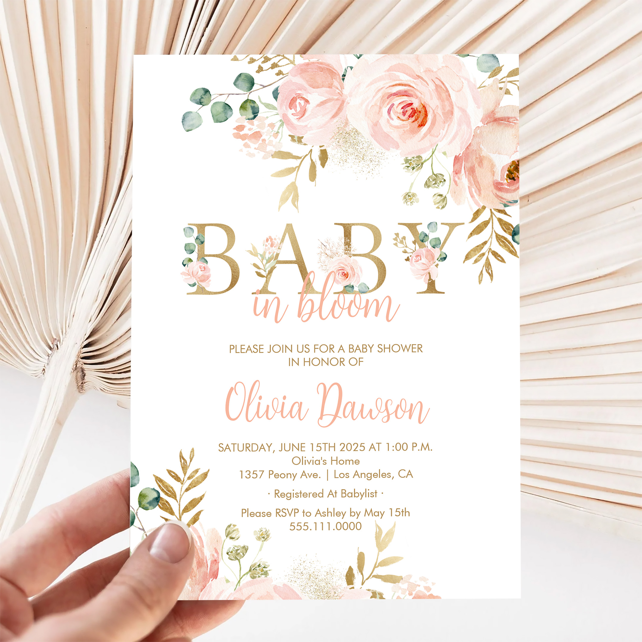 Blush Floral Baby In Bloom Spring Baby Shower Invitation - Image 5