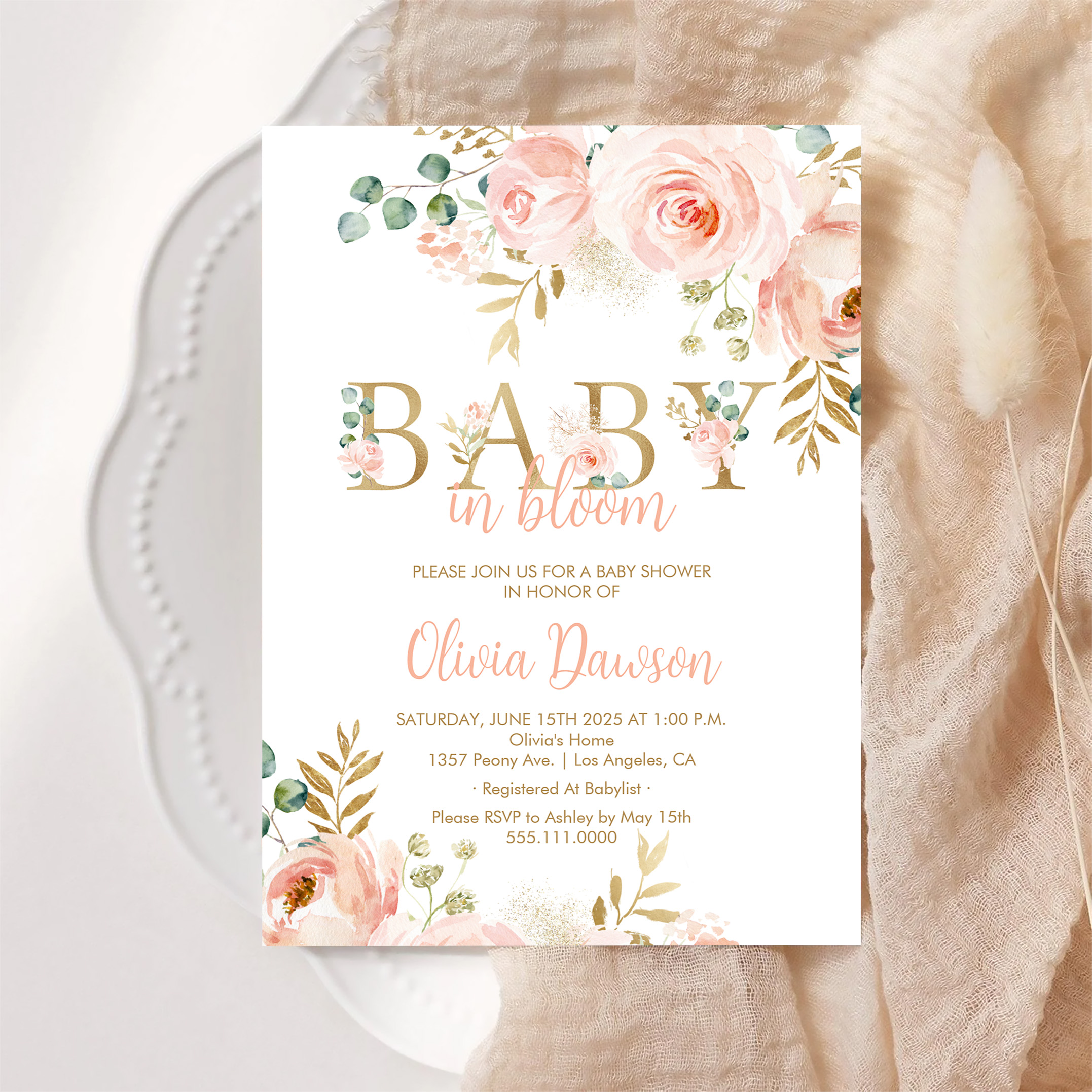 Blush Floral Baby In Bloom Spring Baby Shower Invitation - Image 6