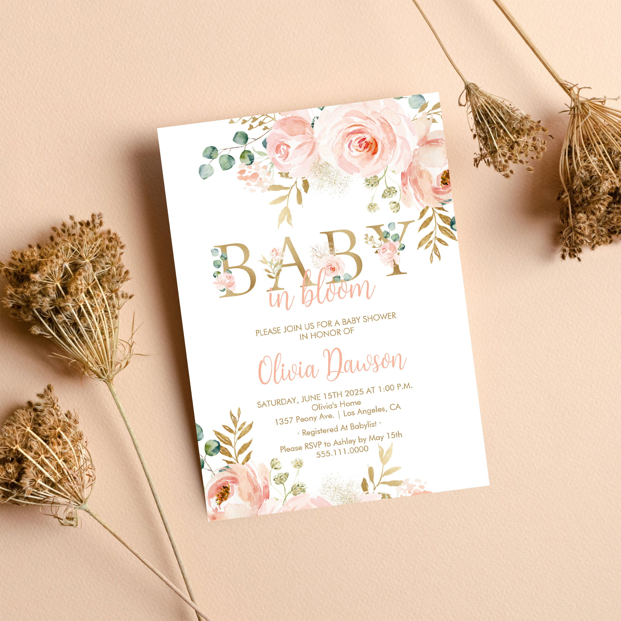 Blush Floral Baby In Bloom Spring Baby Shower Invitation - Image 8