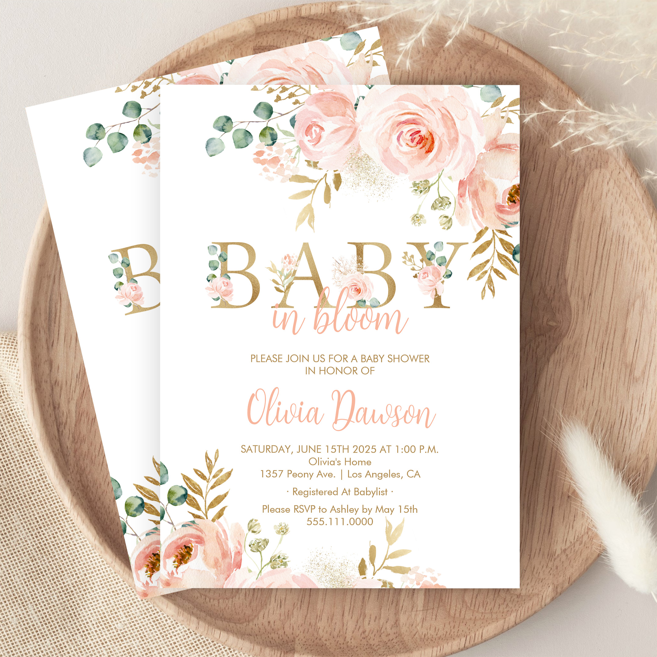 Blush Floral Baby In Bloom Spring Baby Shower Invitation - Image 9