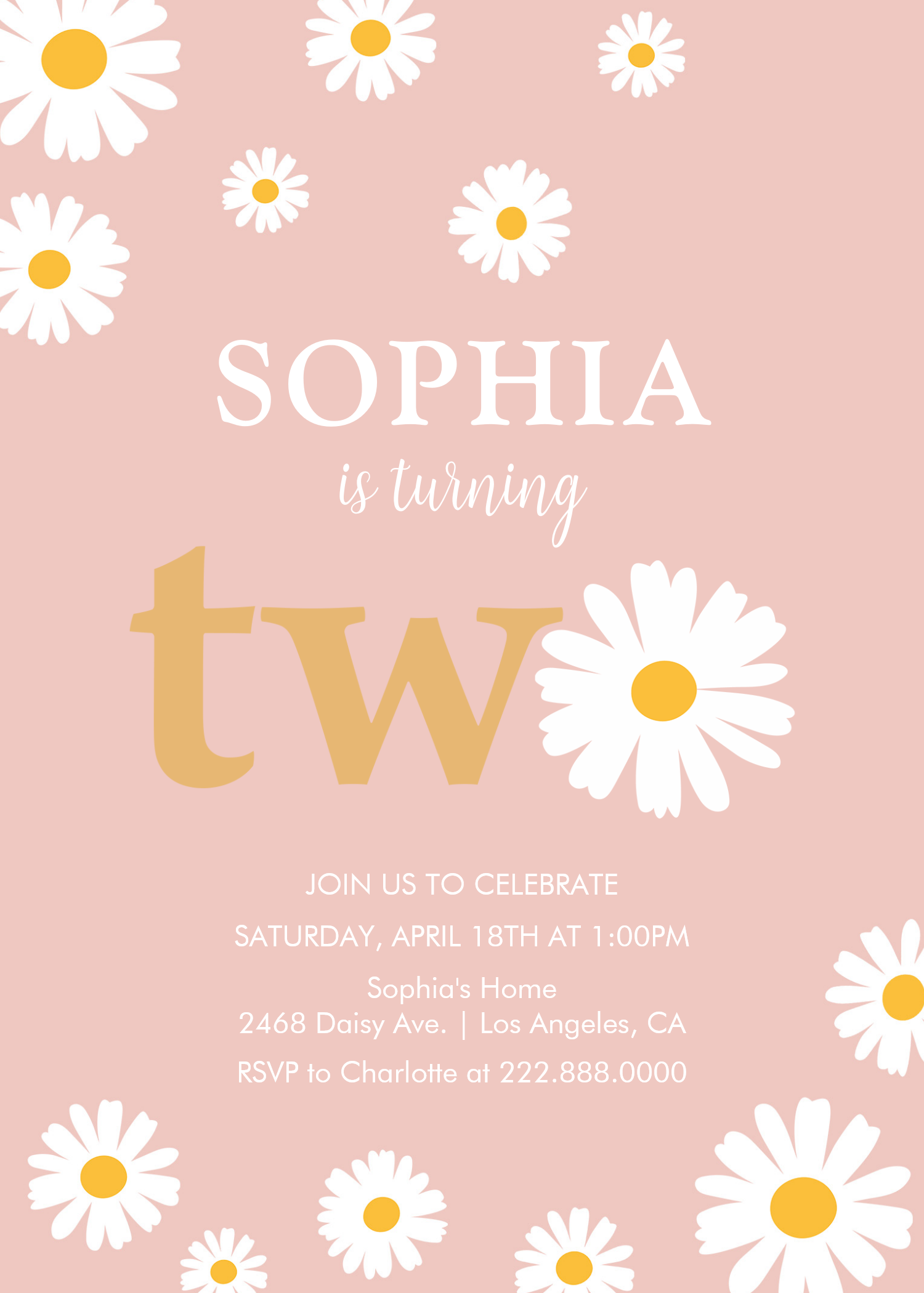 Boho Bohemian Retro 70S Pink Daisy 2nd Birthday Invitation