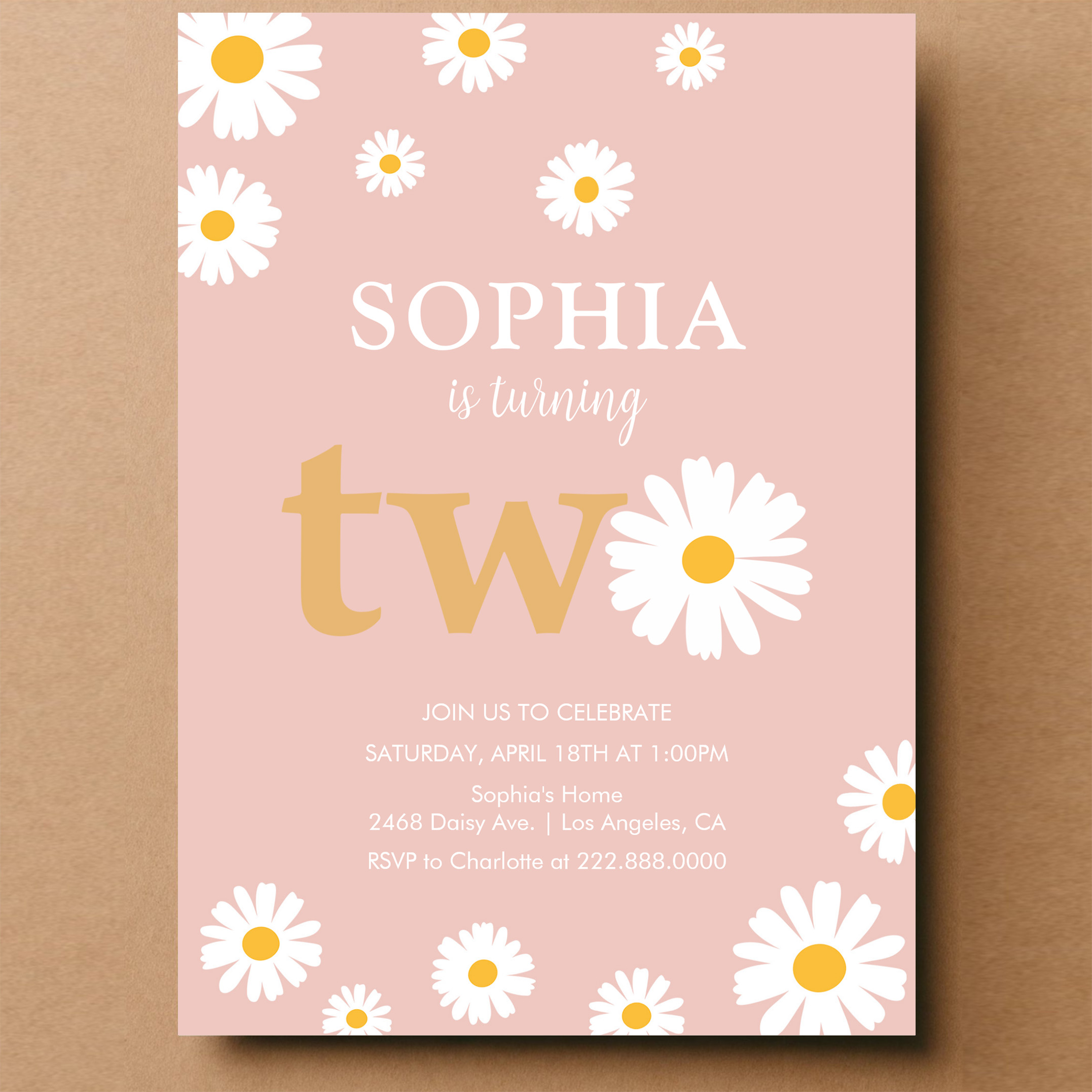 Boho Bohemian Retro 70S Pink Daisy 2nd Birthday Invitation - Image 14