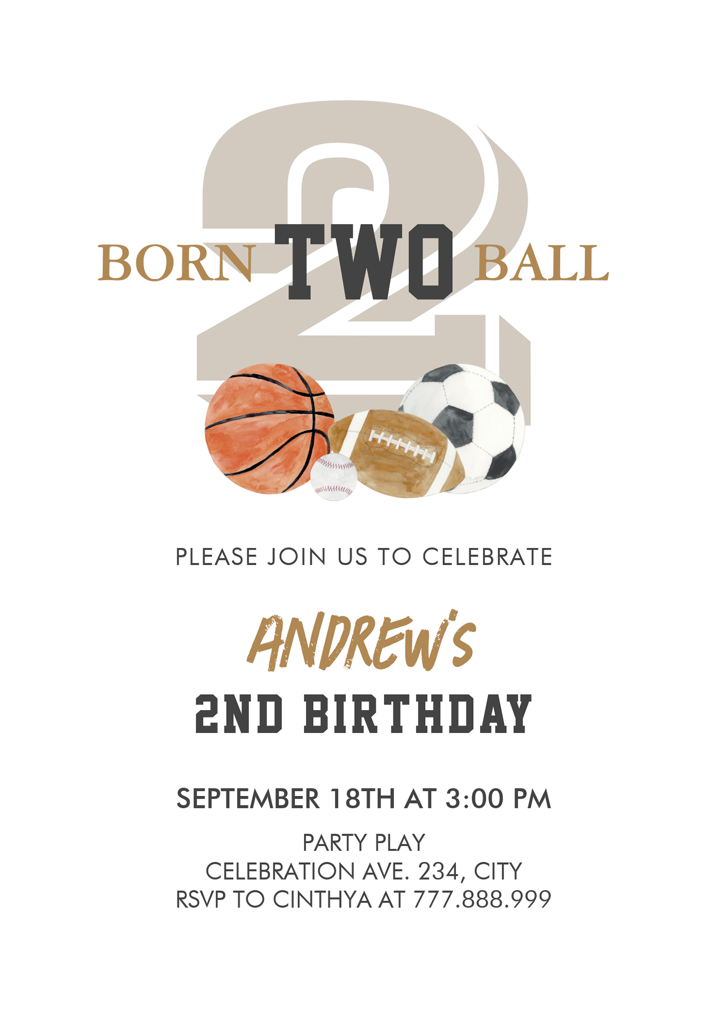 Born Two Ball Birthday Boy 2nd Birthday Invitation