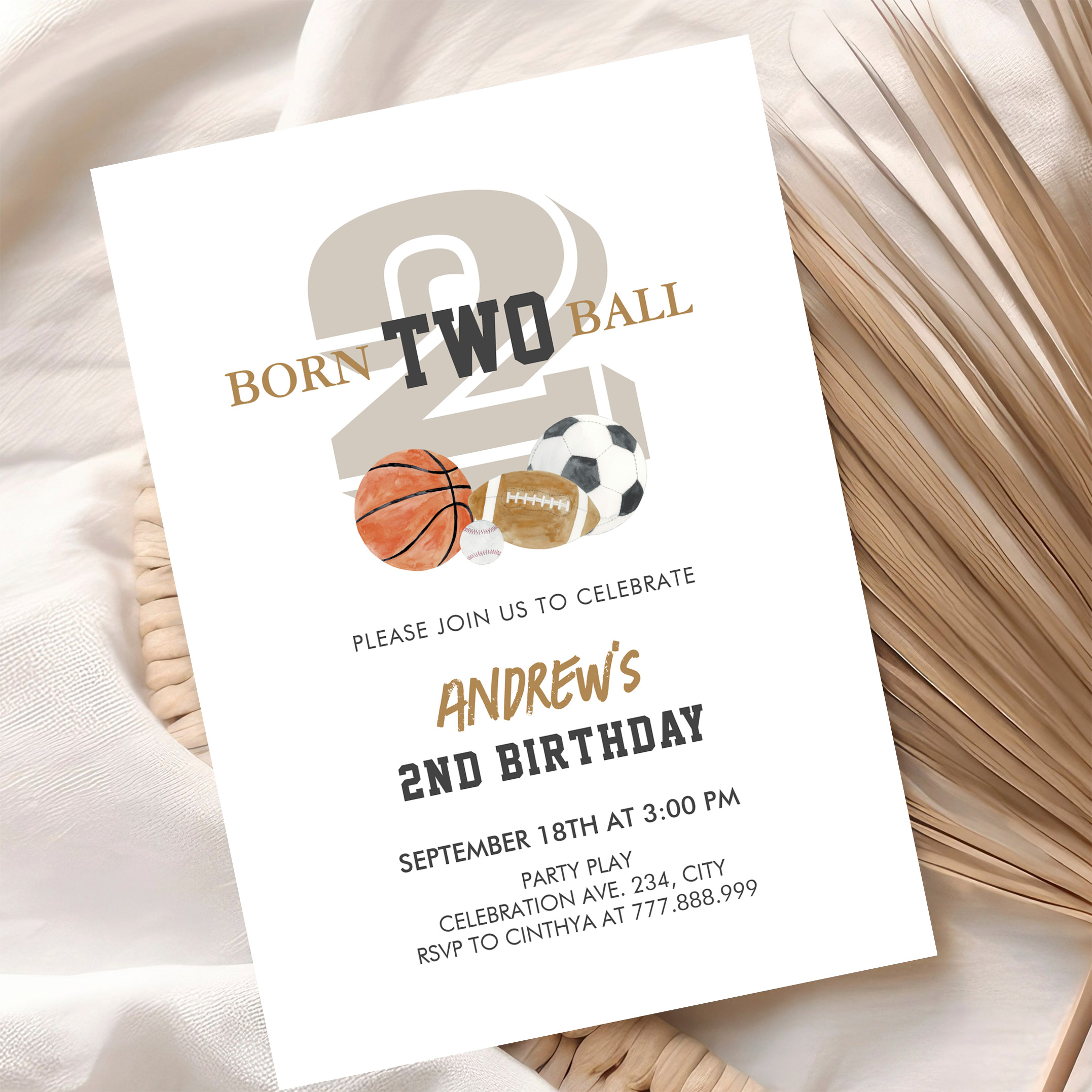 Born Two Ball Birthday Boy 2nd Birthday Invitation - Image 10