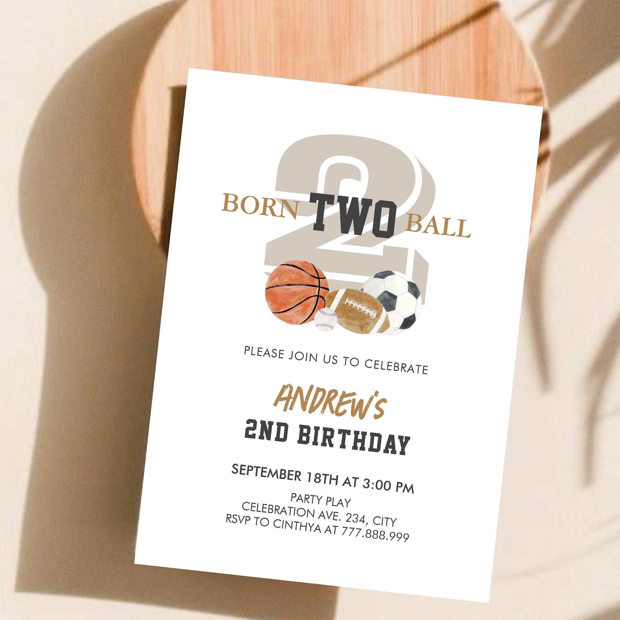 Born Two Ball Birthday Boy 2nd Birthday Invitation - Image 11