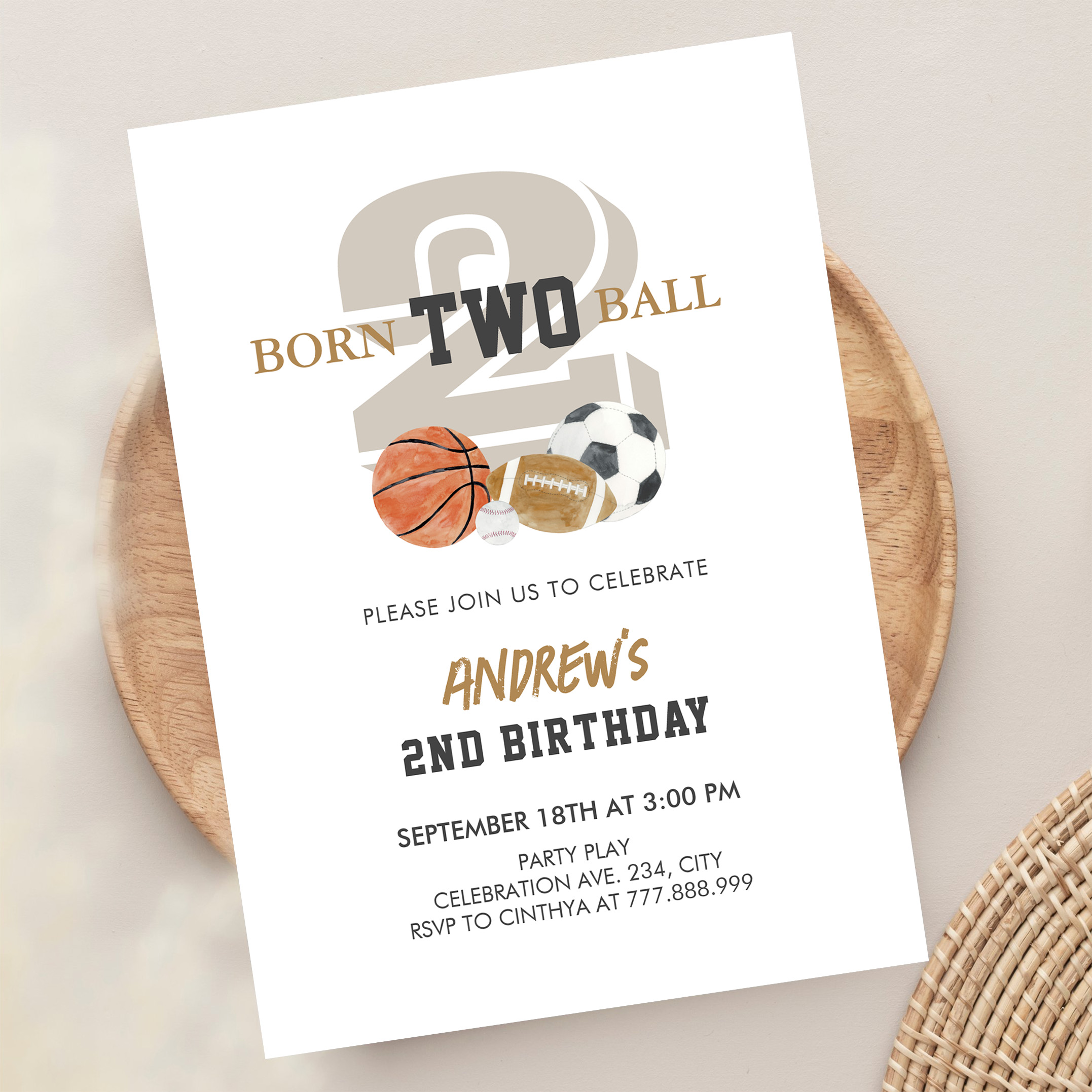 Born Two Ball Birthday Boy 2nd Birthday Invitation - Image 13