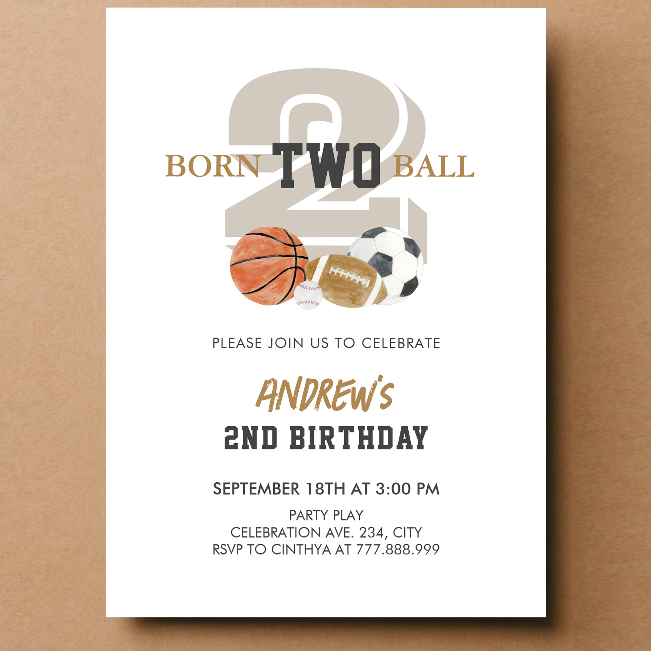 Born Two Ball Birthday Boy 2nd Birthday Invitation - Image 14