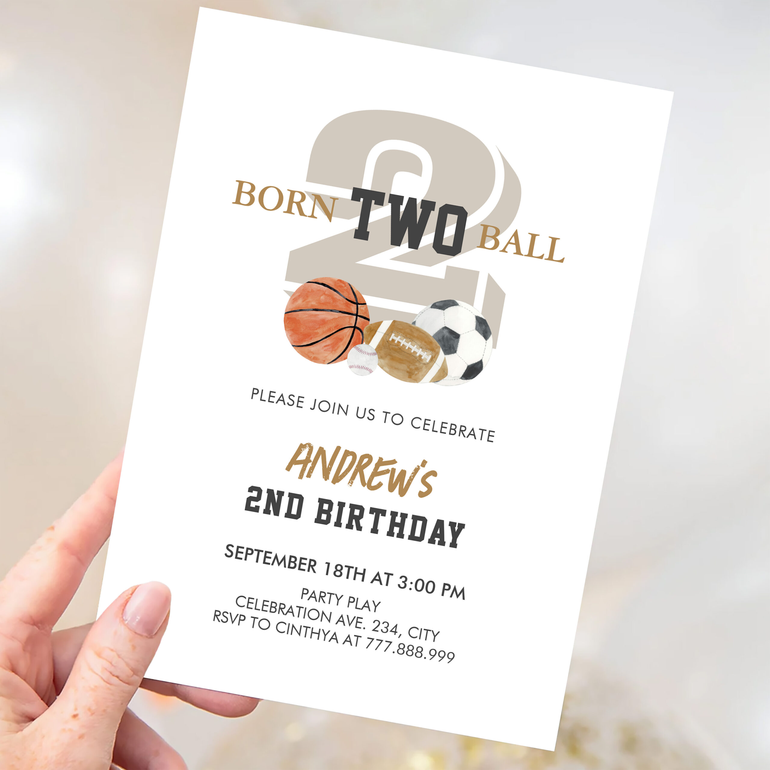 Born Two Ball Birthday Boy 2nd Birthday Invitation - Image 3