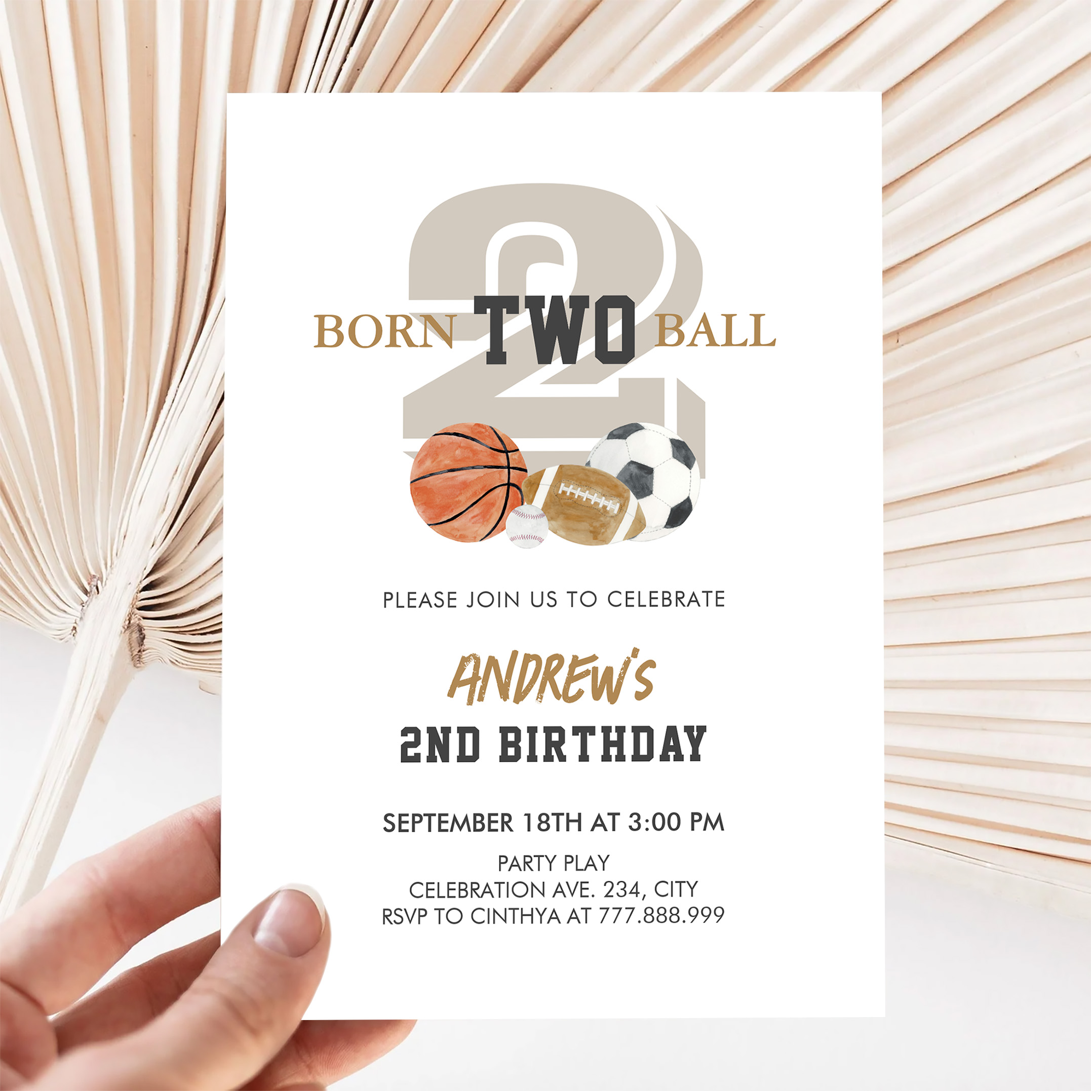 Born Two Ball Birthday Boy 2nd Birthday Invitation - Image 5