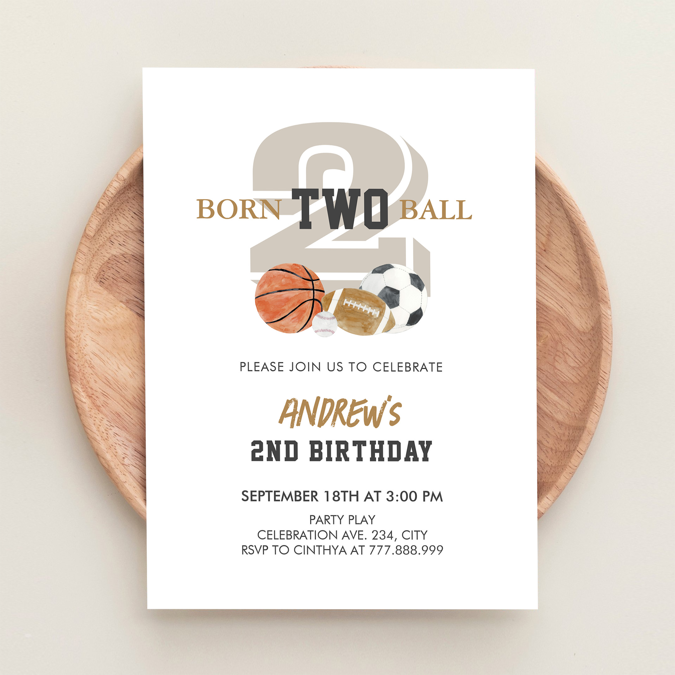 Born Two Ball Birthday Boy 2nd Birthday Invitation - Image 7