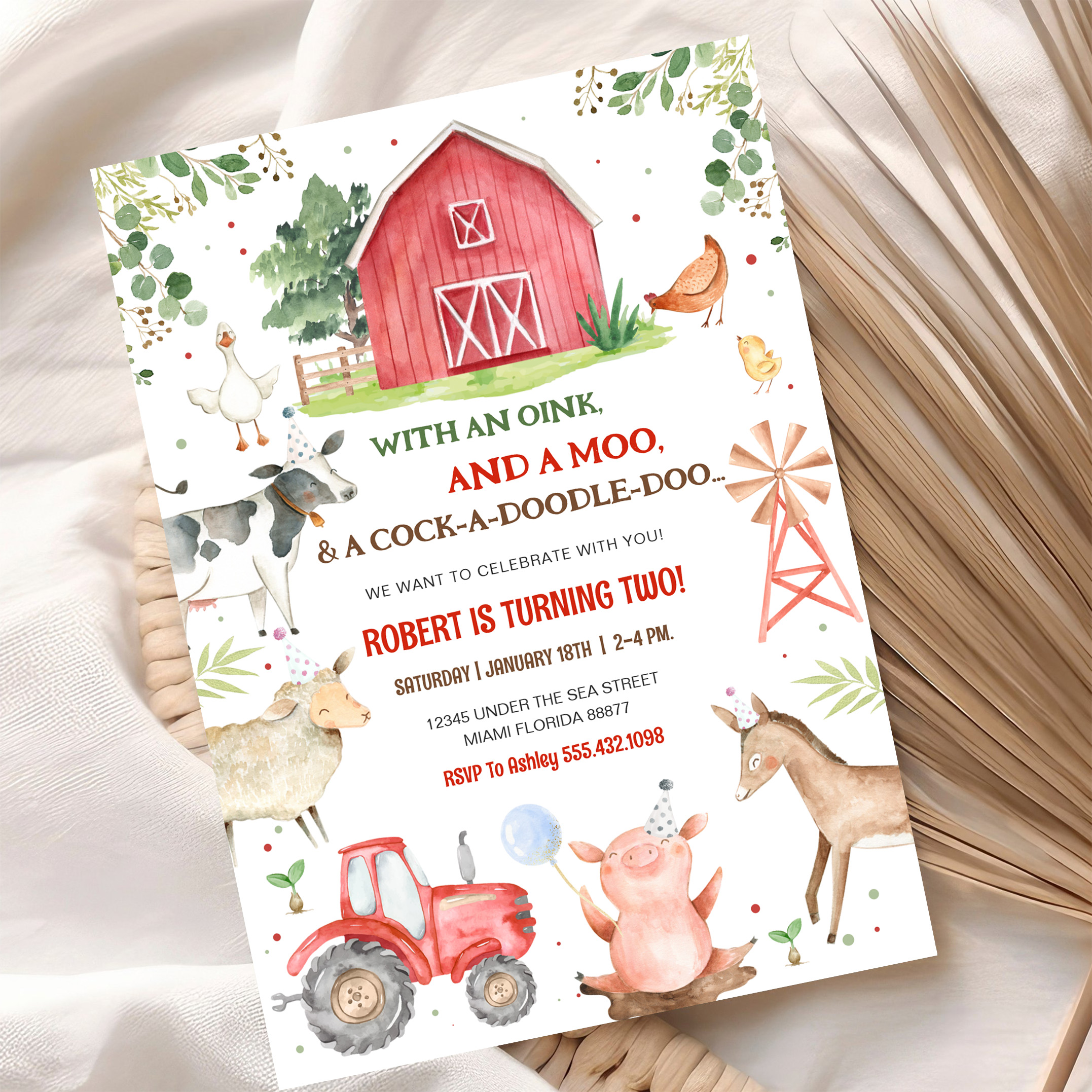 Boy Farm Animals Boy Barnyard Birthday Party Invitation - Image 10