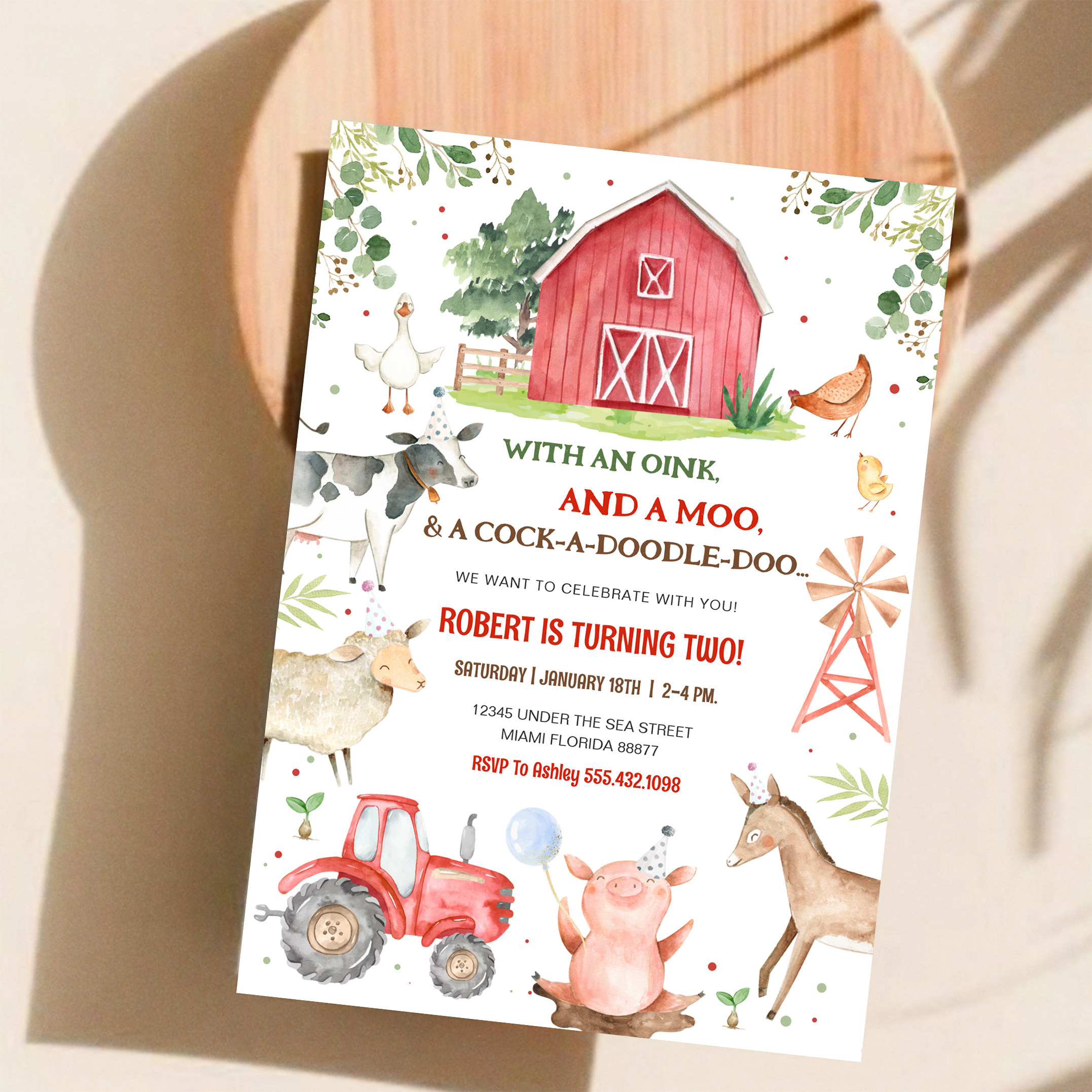 Boy Farm Animals Boy Barnyard Birthday Party Invitation - Image 11