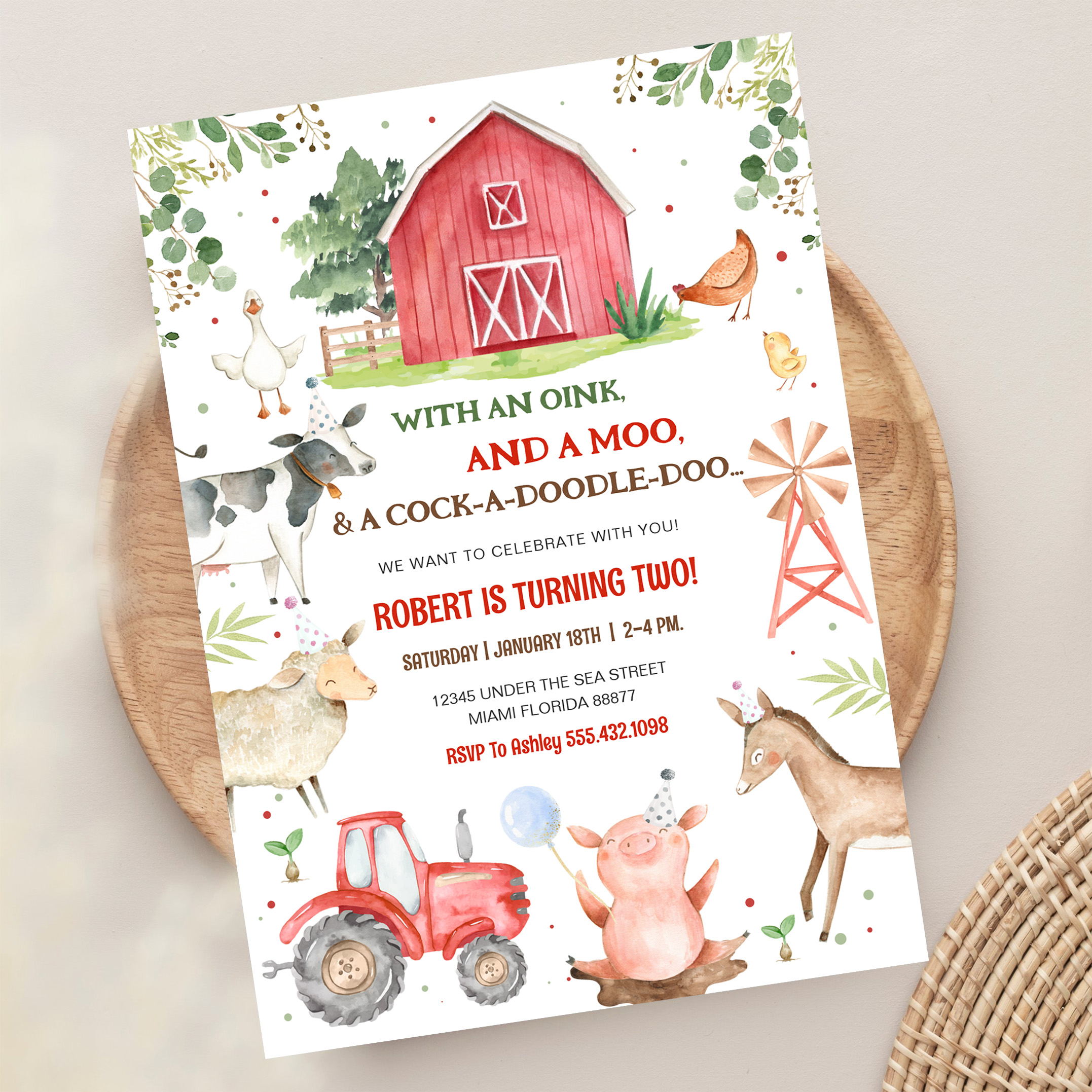 Boy Farm Animals Boy Barnyard Birthday Party Invitation - Image 13