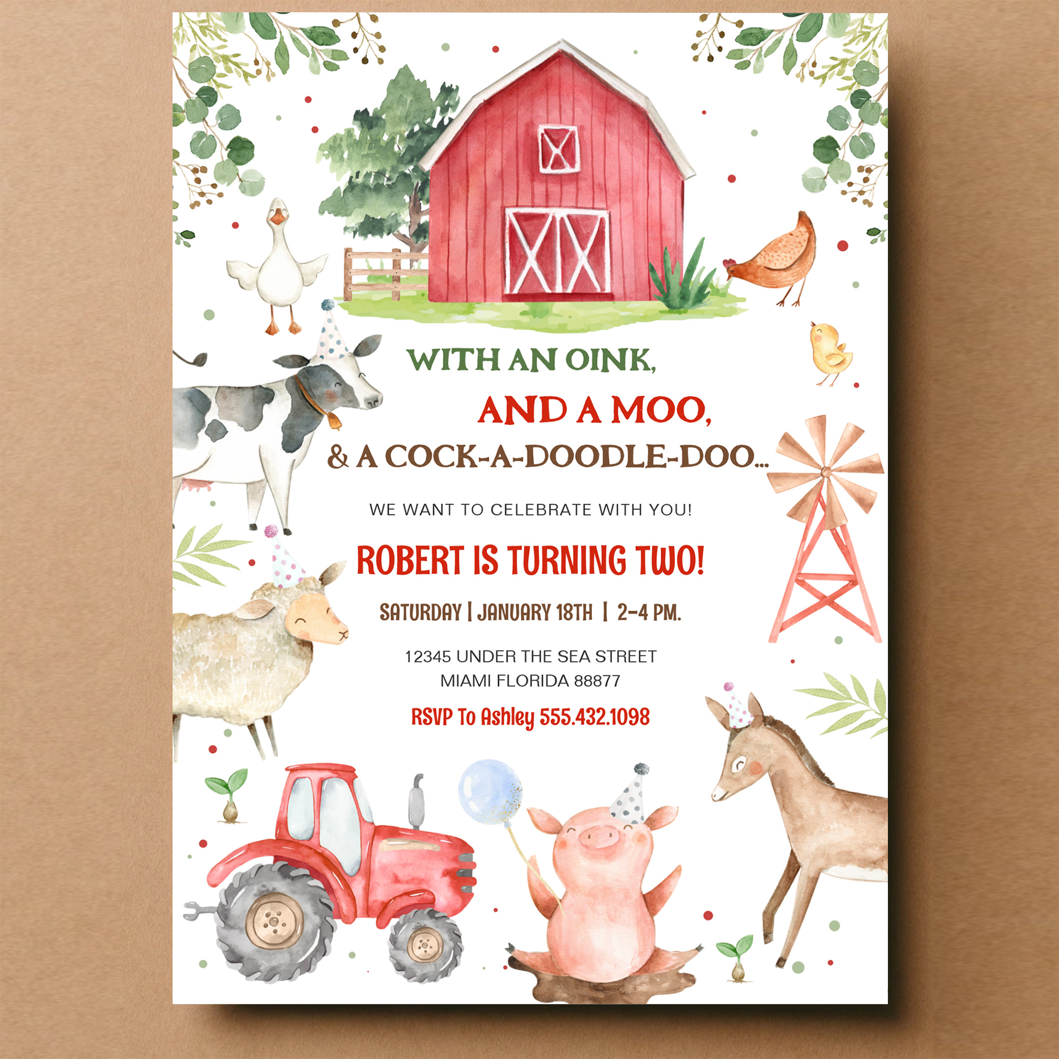 Boy Farm Animals Boy Barnyard Birthday Party Invitation - Image 14