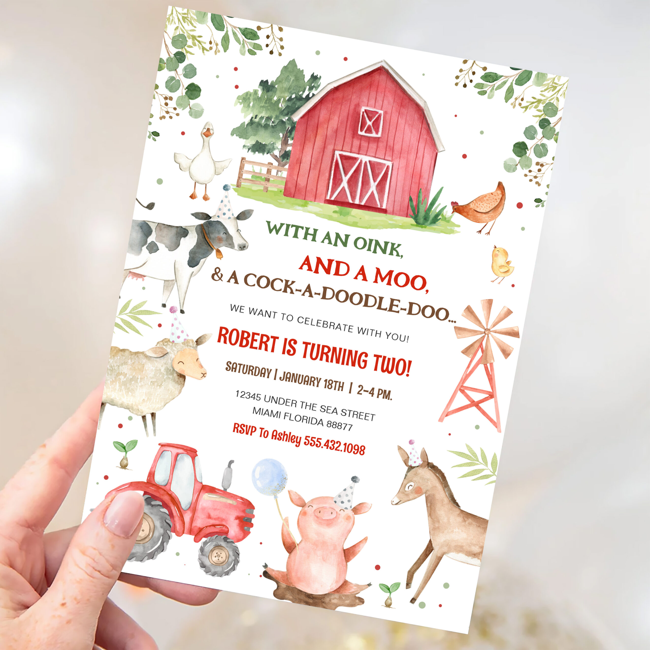 Boy Farm Animals Boy Barnyard Birthday Party Invitation - Image 3