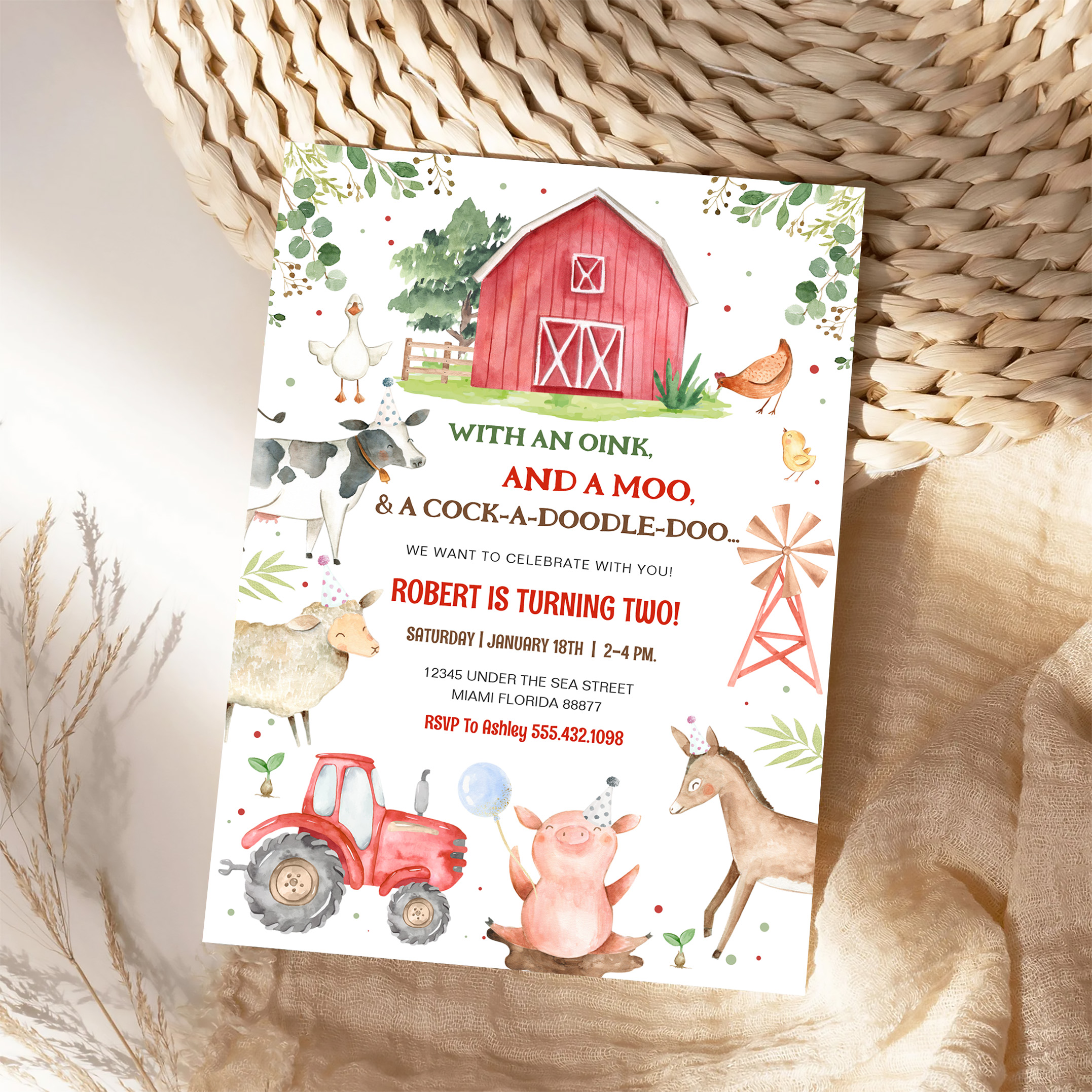 Boy Farm Animals Boy Barnyard Birthday Party Invitation - Image 4