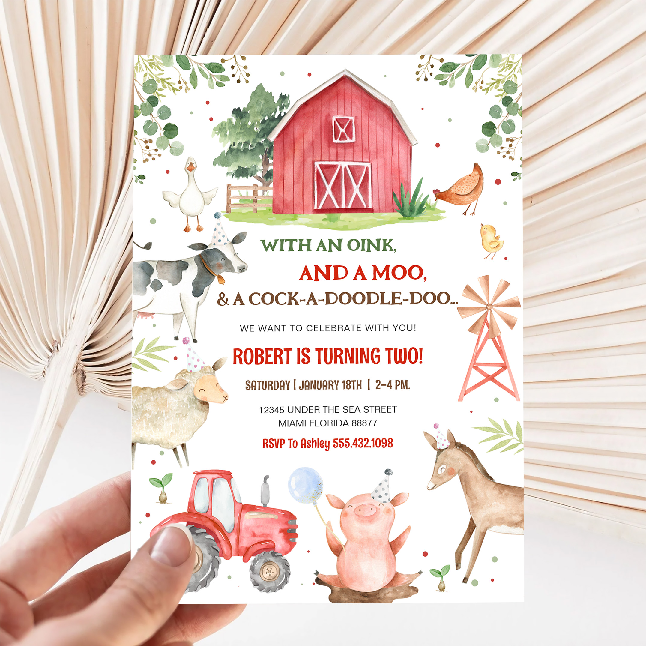 Boy Farm Animals Boy Barnyard Birthday Party Invitation - Image 5