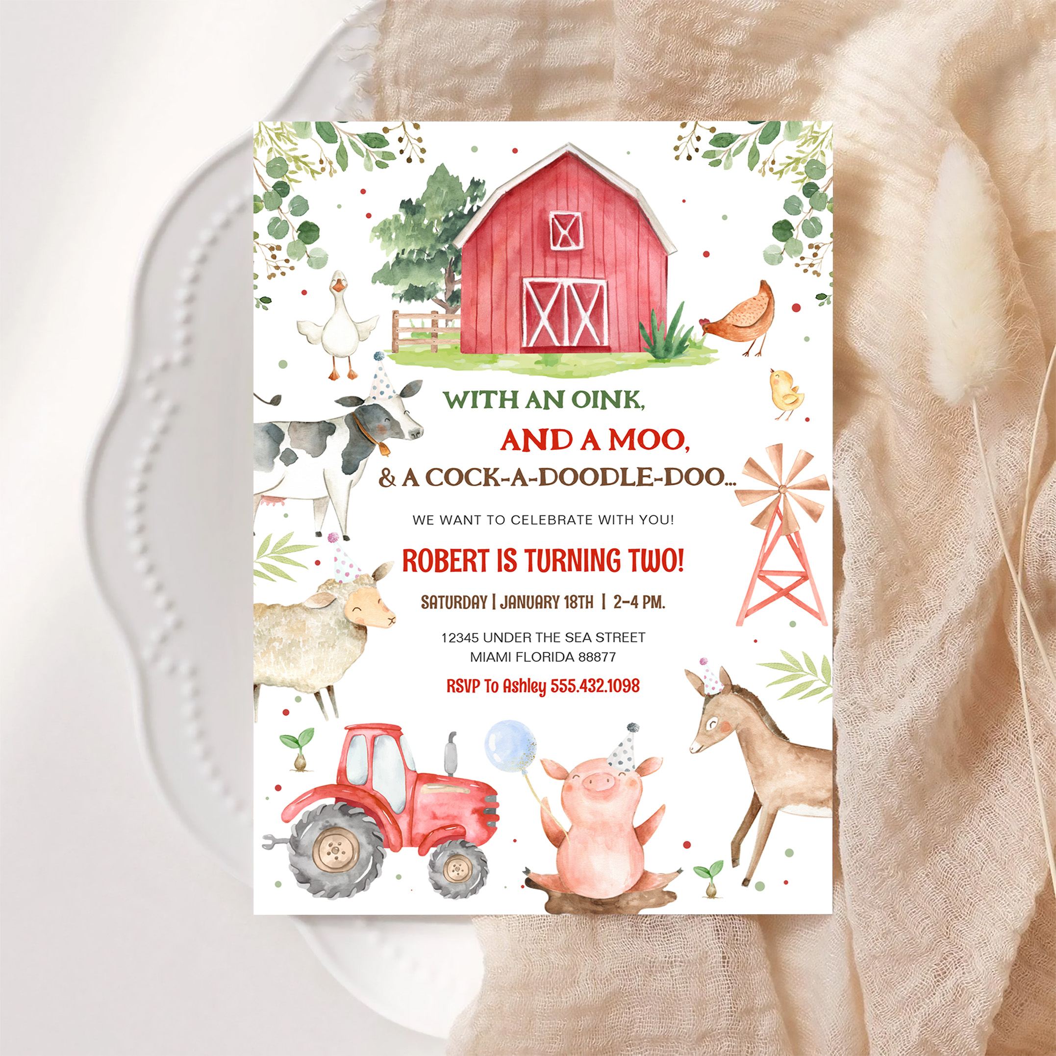 Boy Farm Animals Boy Barnyard Birthday Party Invitation - Image 6