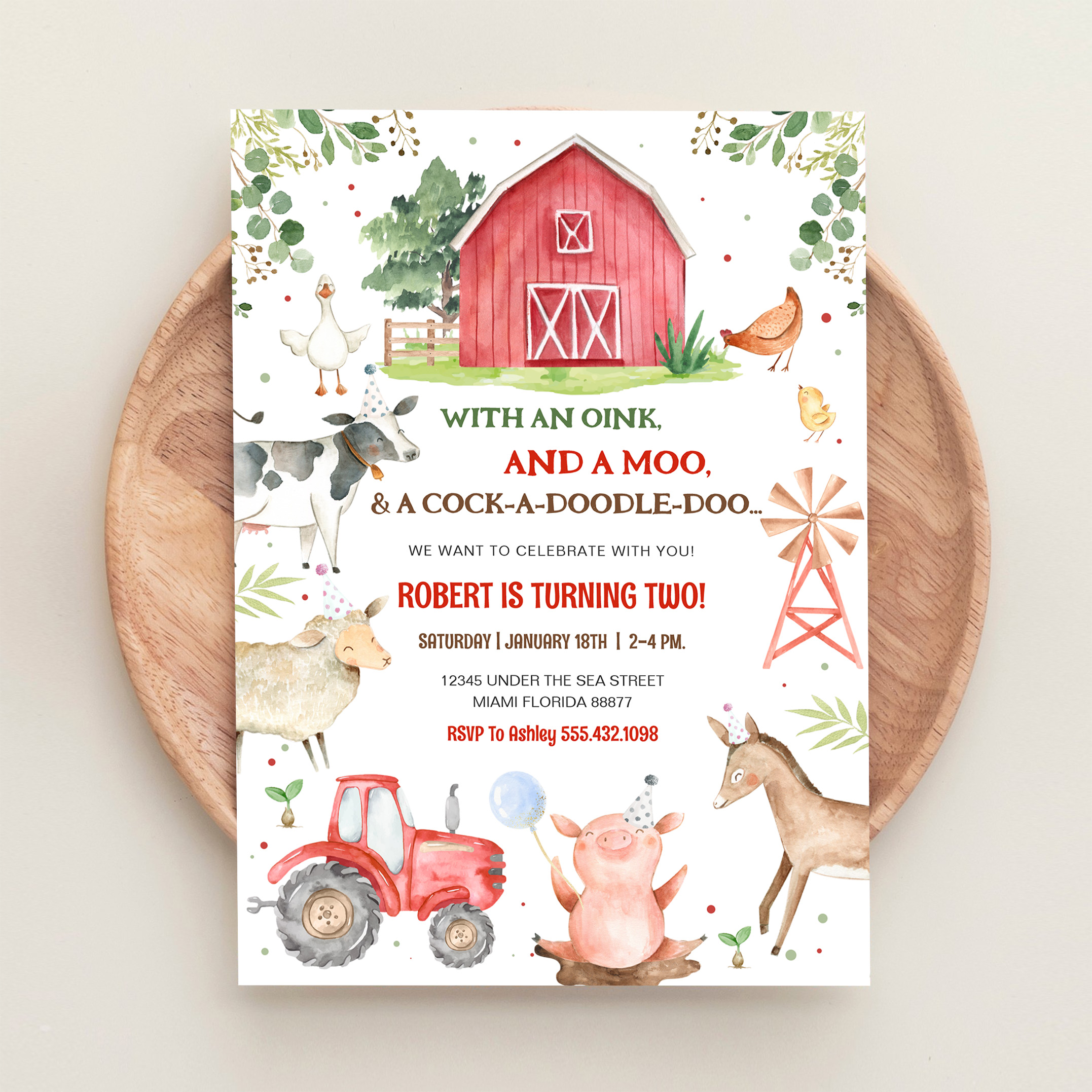 Boy Farm Animals Boy Barnyard Birthday Party Invitation - Image 7