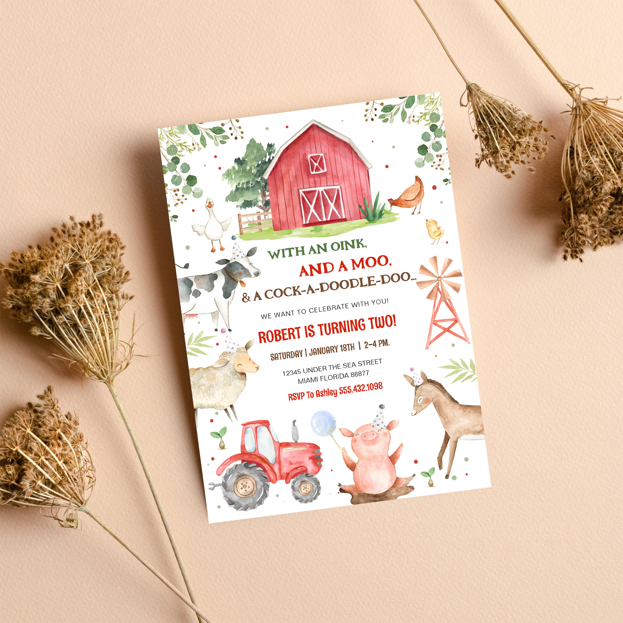 Boy Farm Animals Boy Barnyard Birthday Party Invitation - Image 8