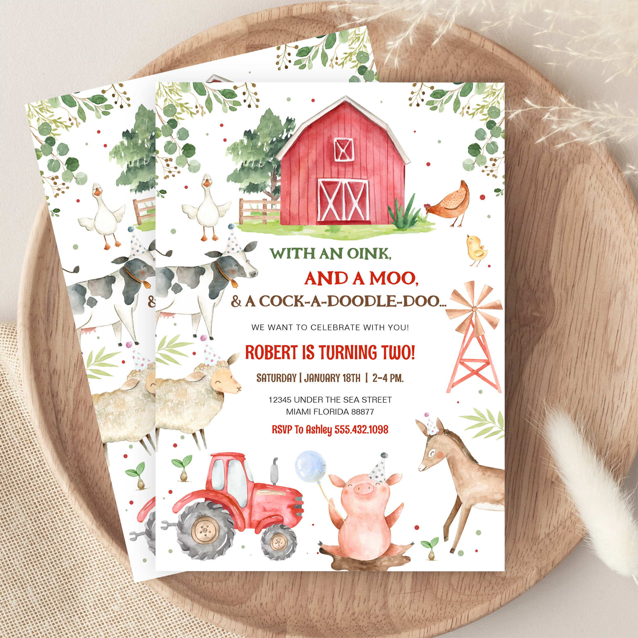 Boy Farm Animals Boy Barnyard Birthday Party Invitation - Image 9