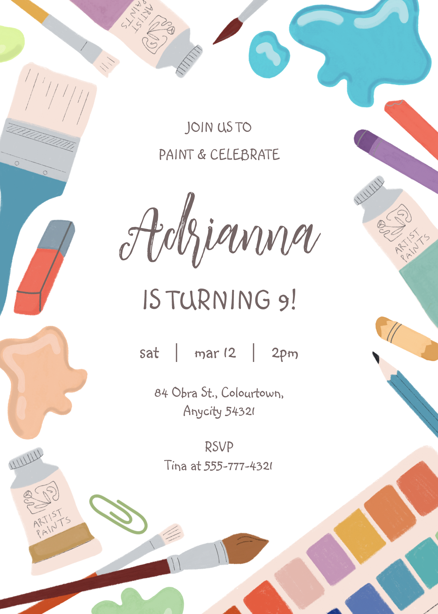 Color Painting Art Party Birthday Invitation