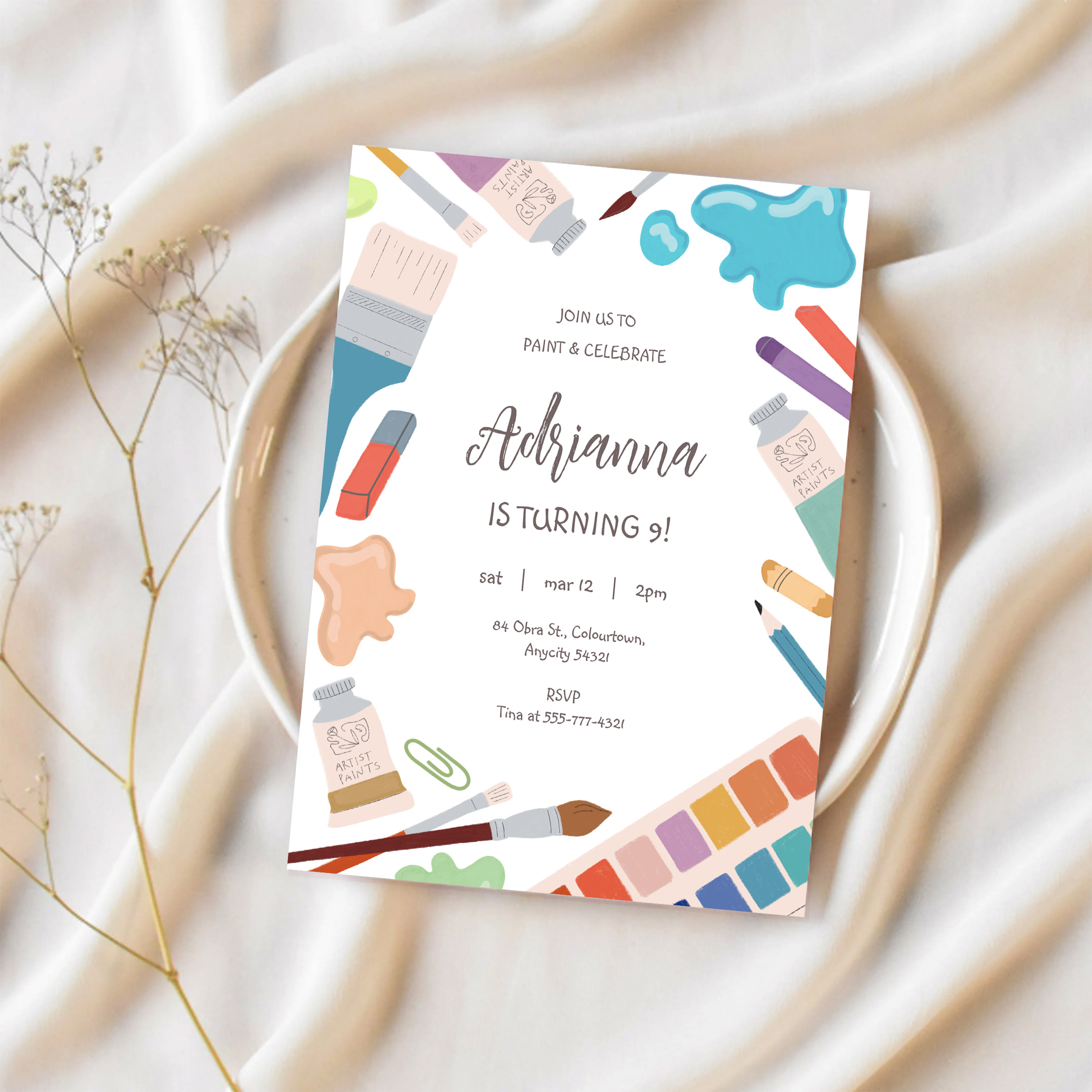 Color Painting Art Party Birthday Invitation - Image 2