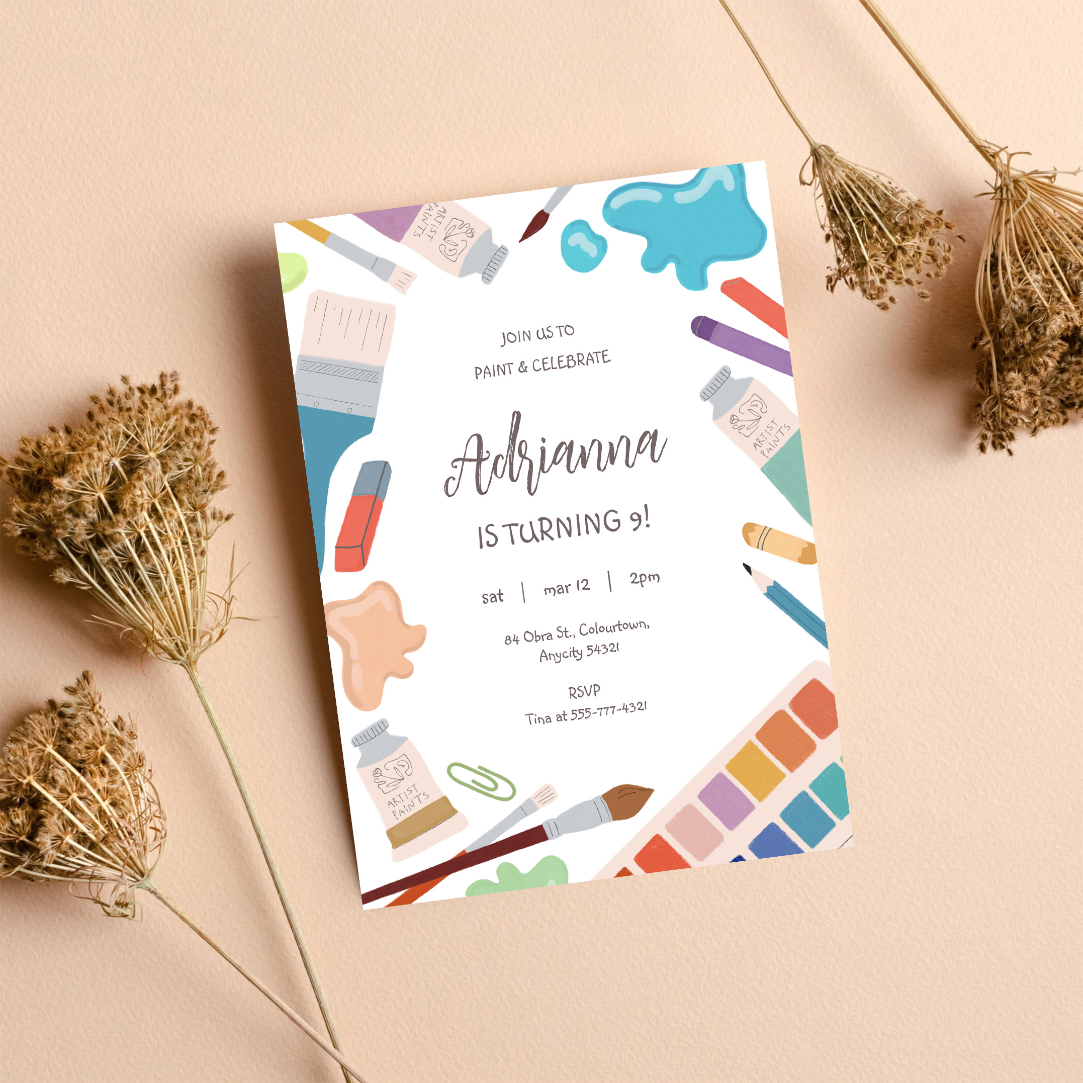 Color Painting Art Party Birthday Invitation - Image 8