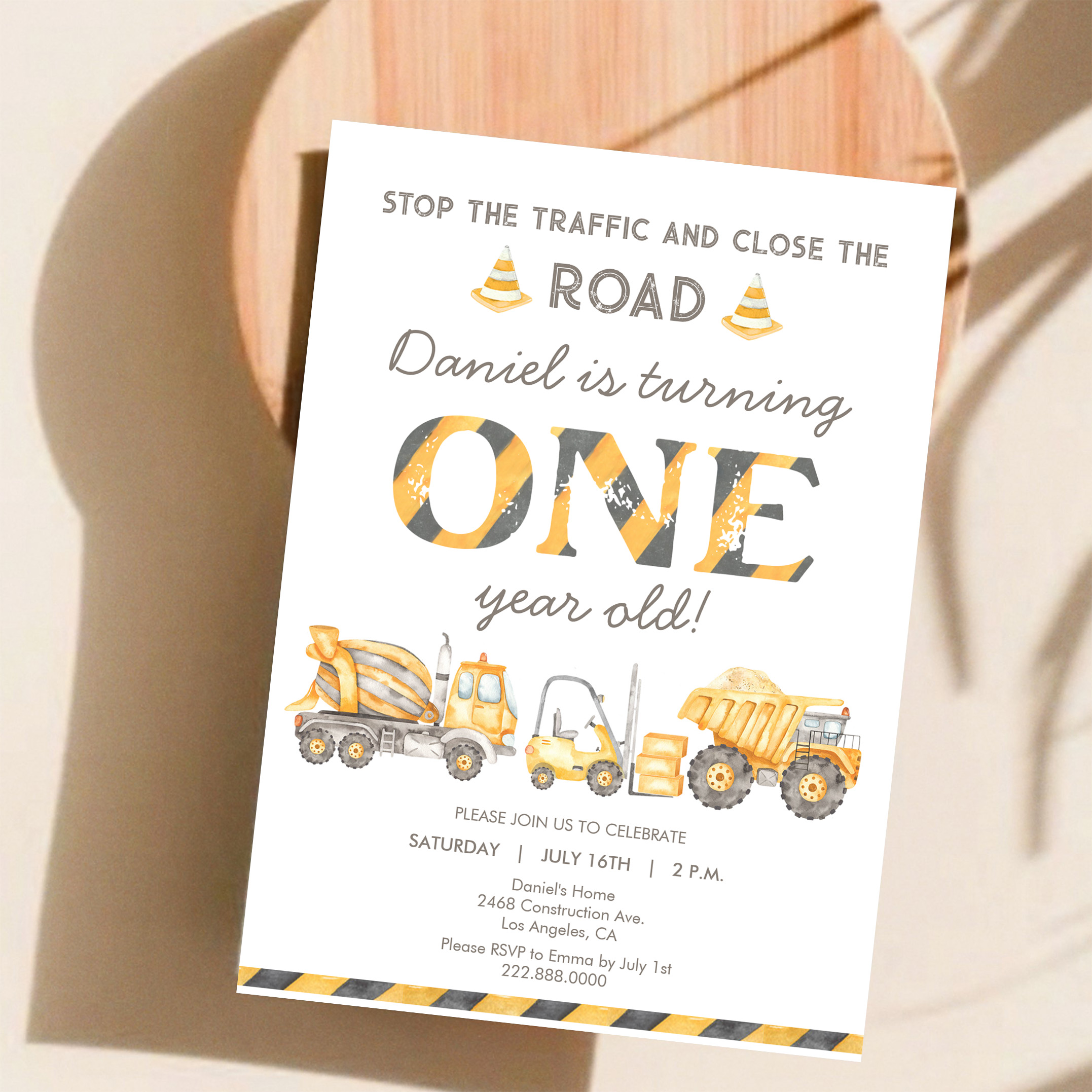 Construction Dump Truck 1st Boys First Birthday Invitation - Image 11