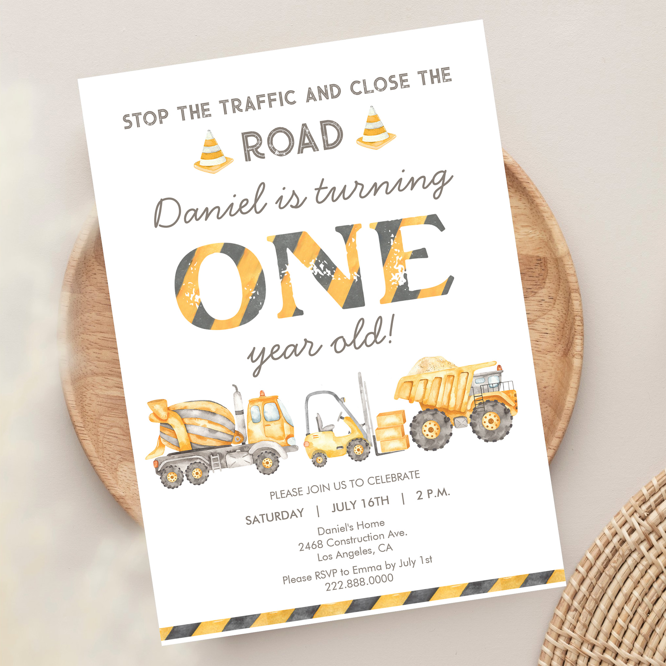 Construction Dump Truck 1st Boys First Birthday Invitation - Image 13