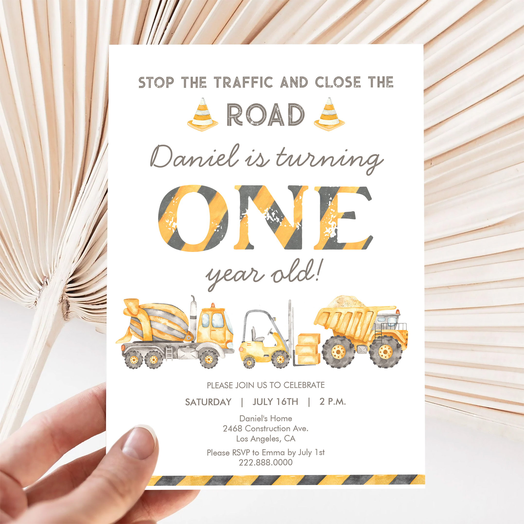 Construction Dump Truck 1st Boys First Birthday Invitation - Image 5